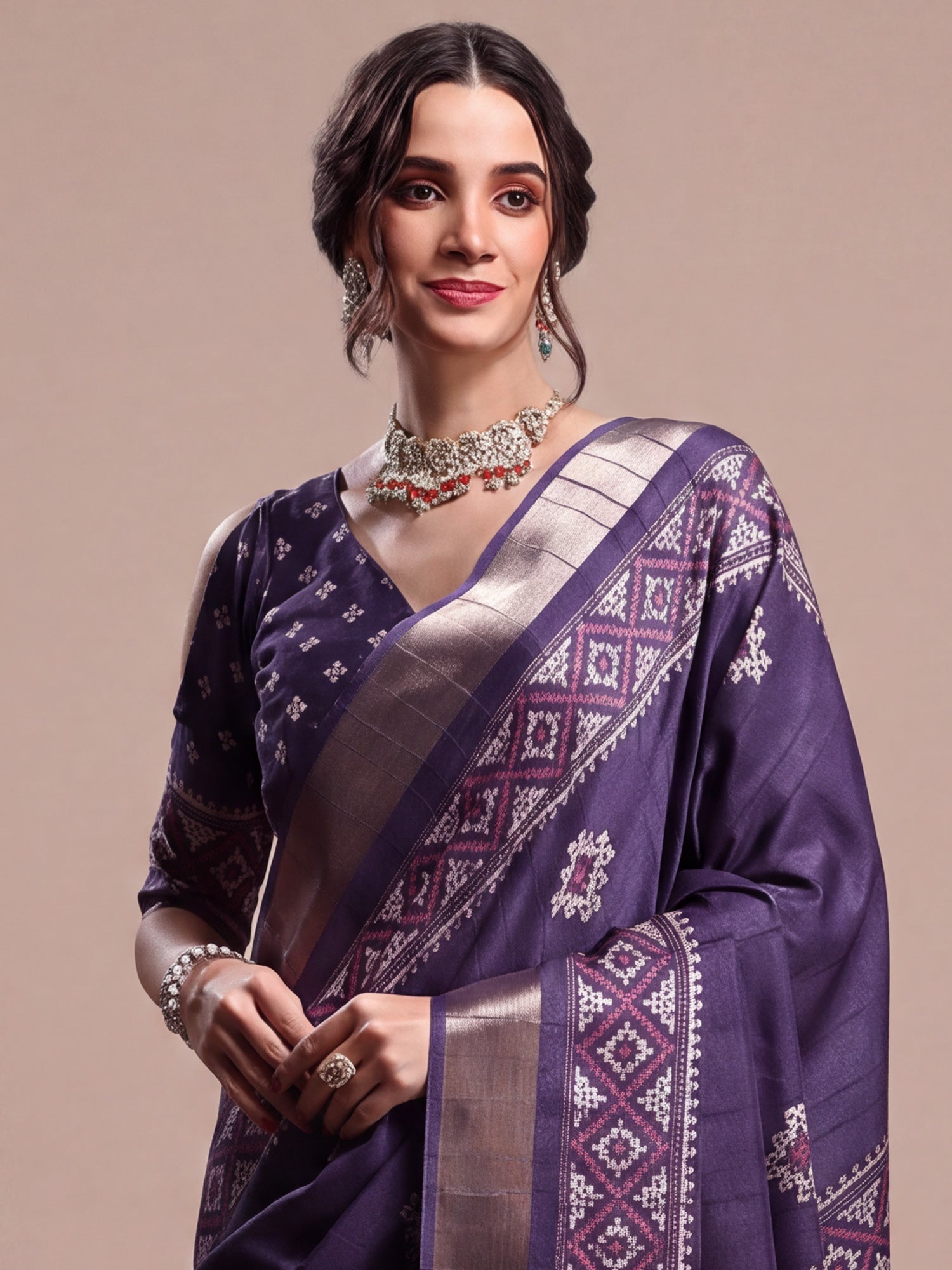 Purple Silk Blend saree – detail view 4