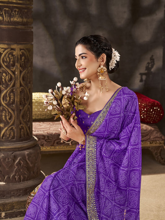 Purple Chiffon saree – detail view 1
