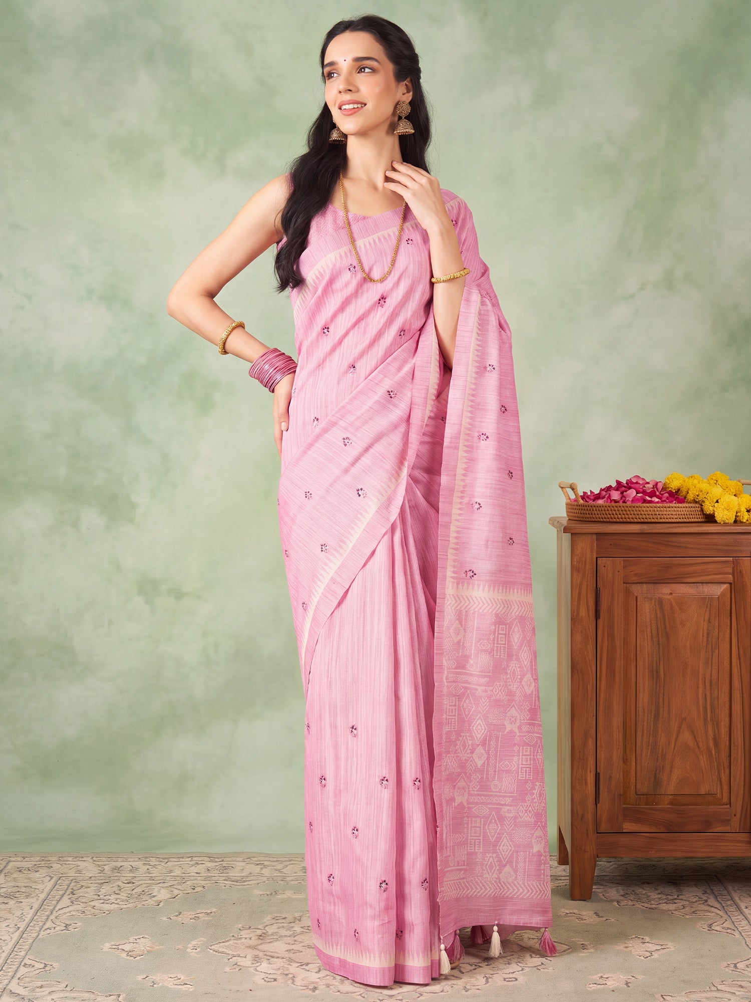 Pink Silk Blend saree – detail view 4