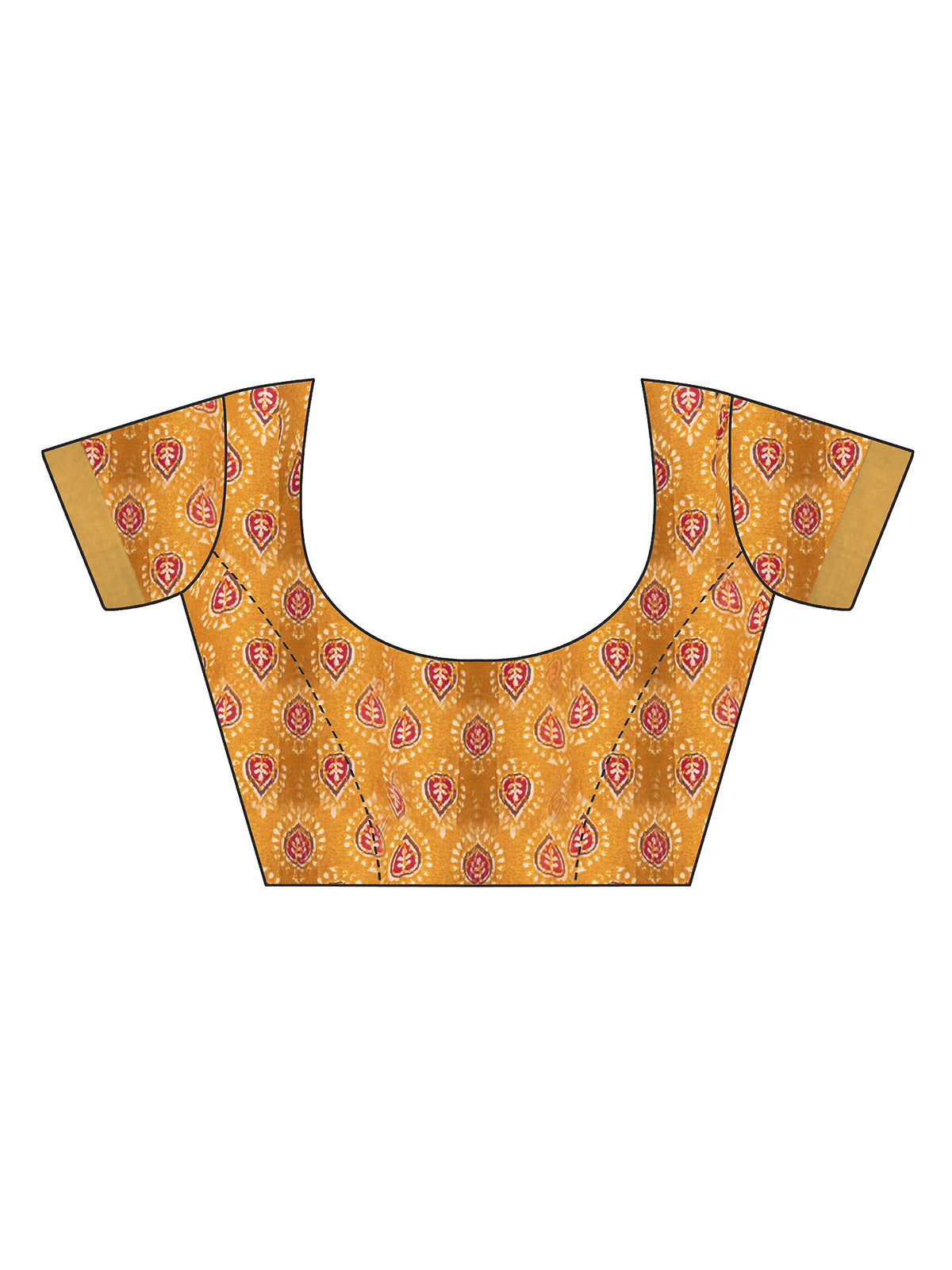 Unstitched mustard cotton blend blouse piece with ajrak design