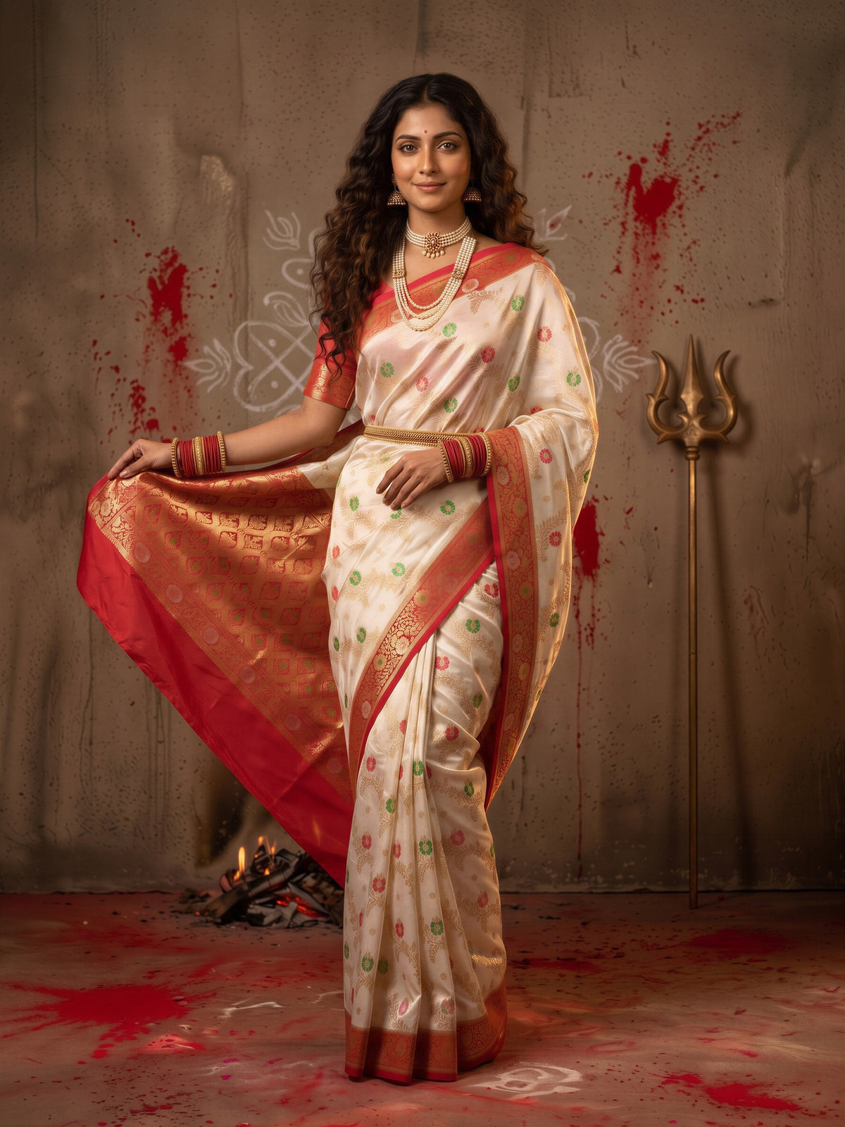 White Banarasi Silk saree – detail view 2