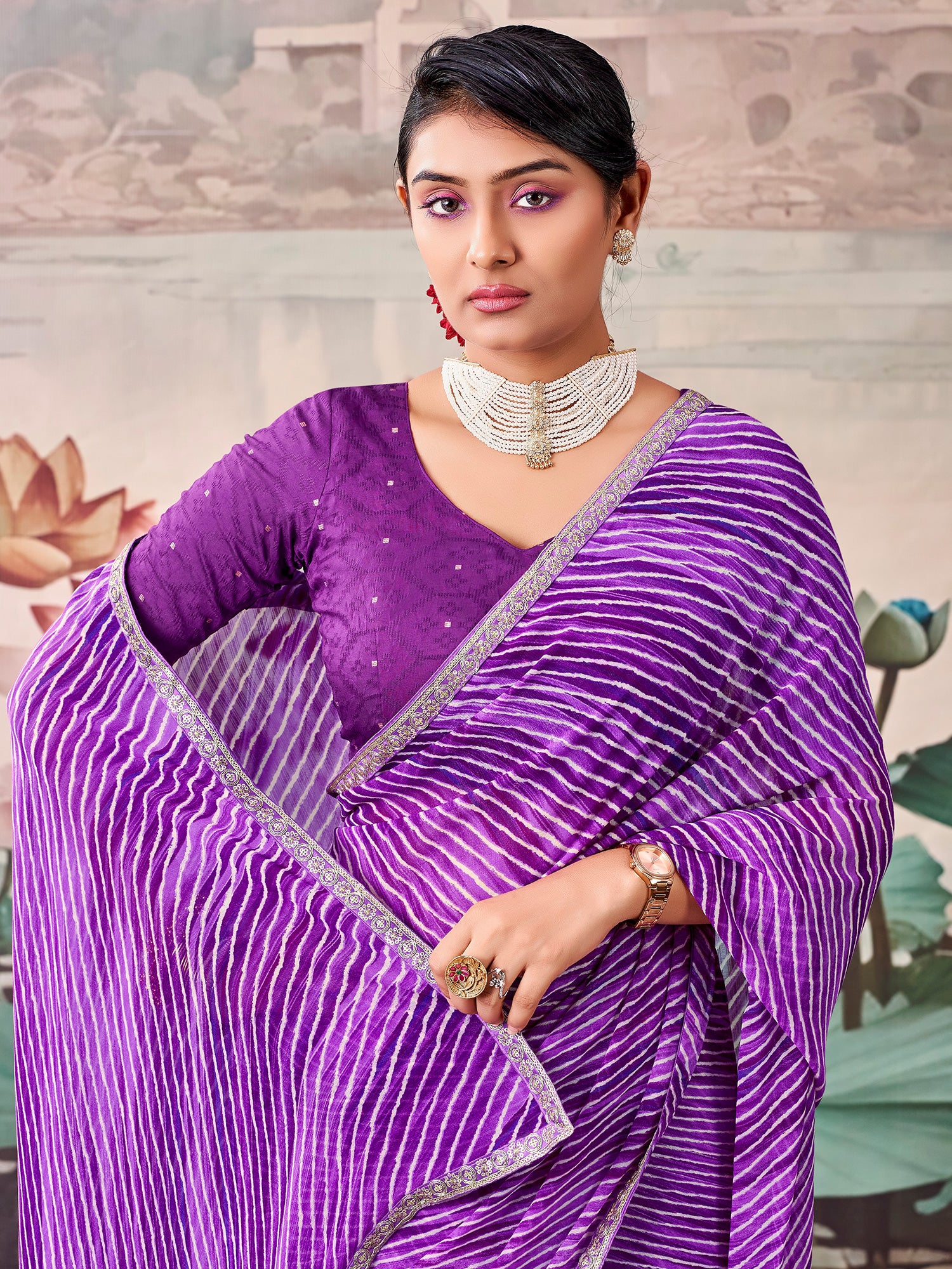 Purple Georgette saree – detail view 3