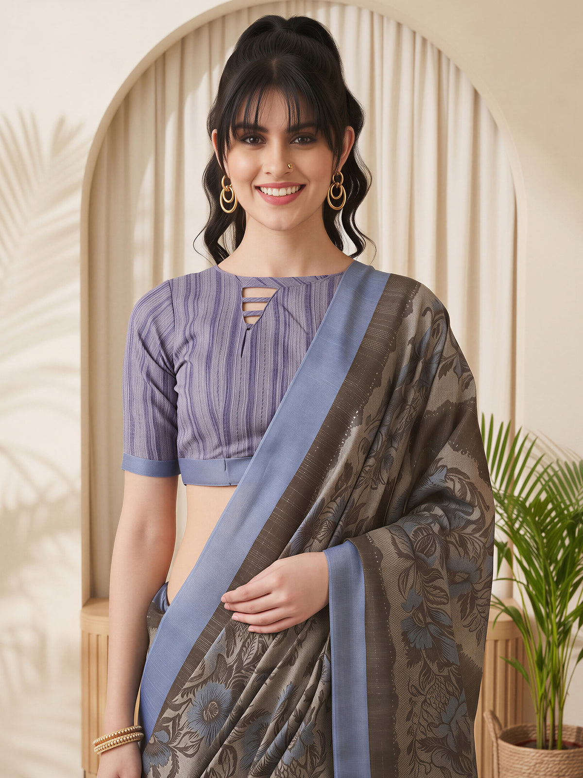 Grey Cotton Blend saree – detail view 4