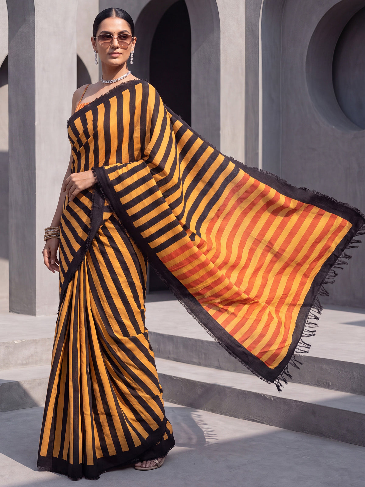 Mustard Cotton saree – detail view 3