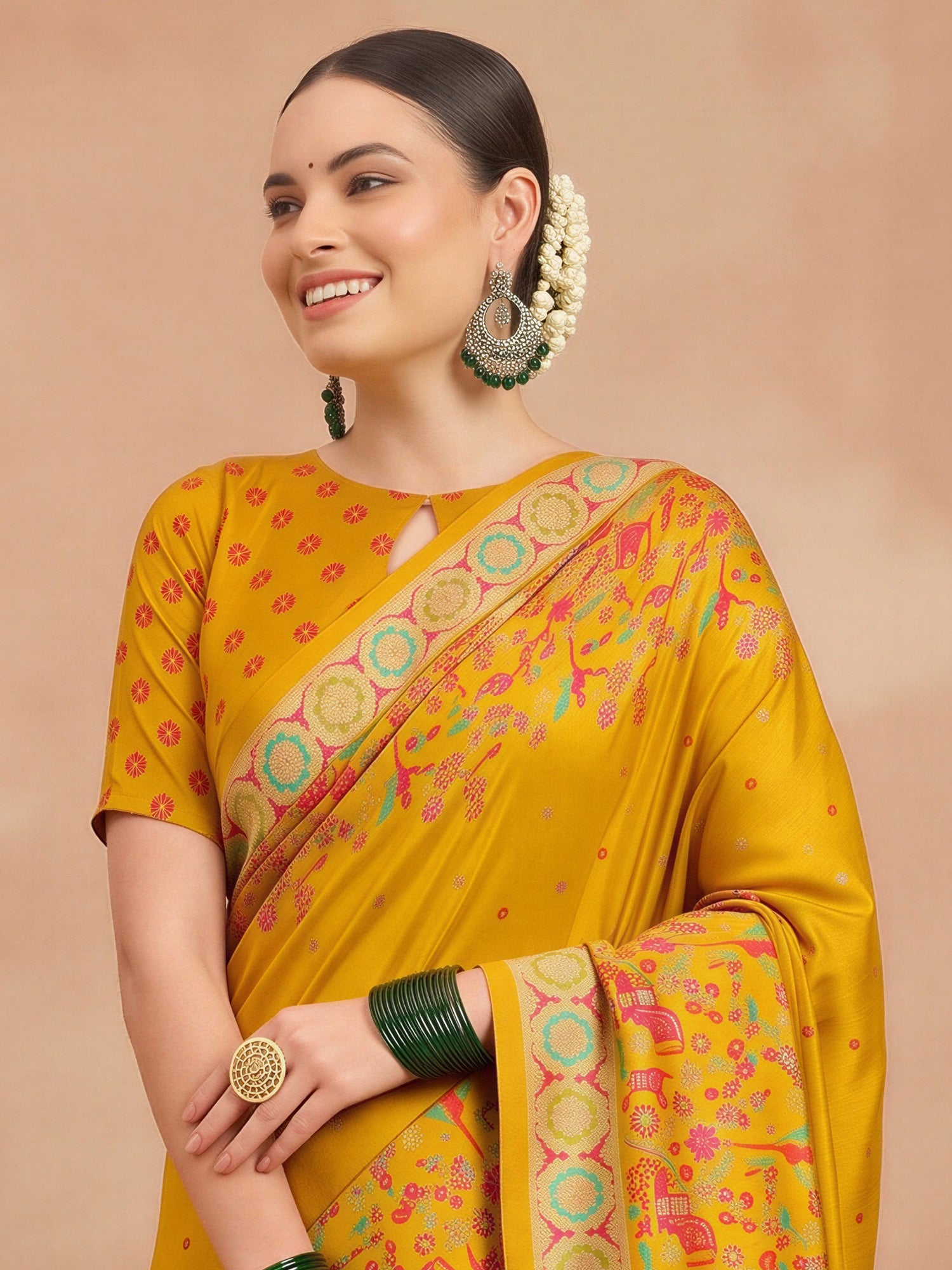 Mustard Silk Blend saree – detail view 4