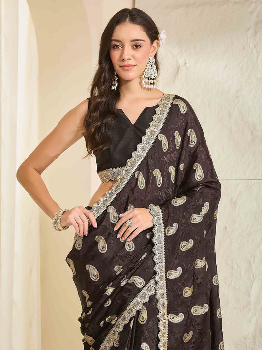Black Viscose Silk saree – detail view 4