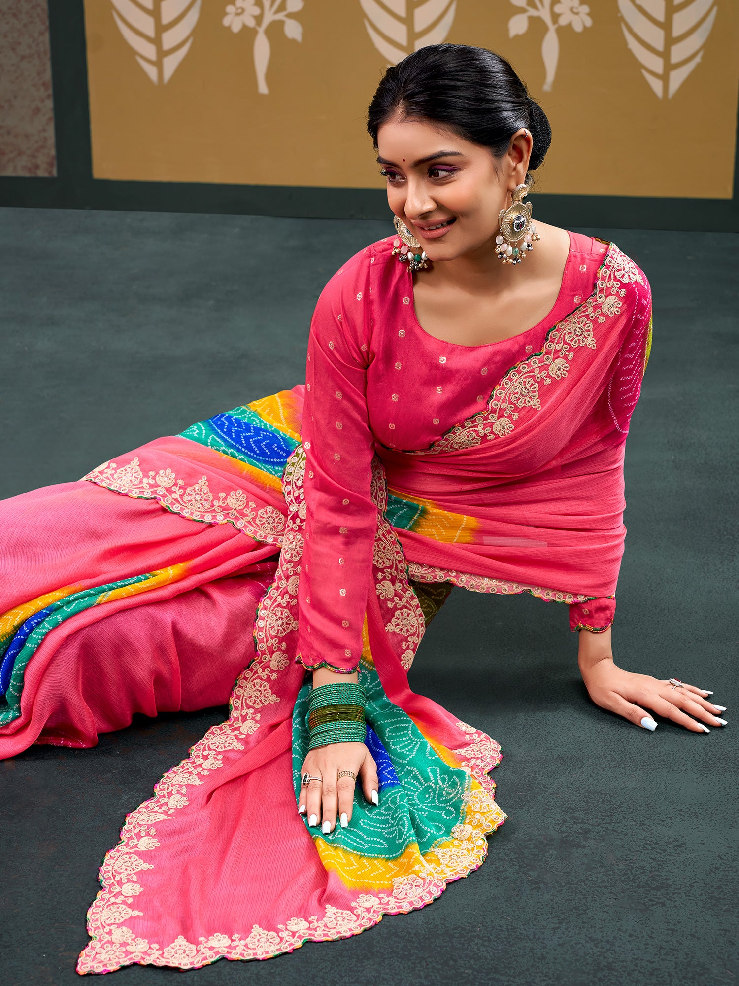 Pink Chiffon saree – detail view 2