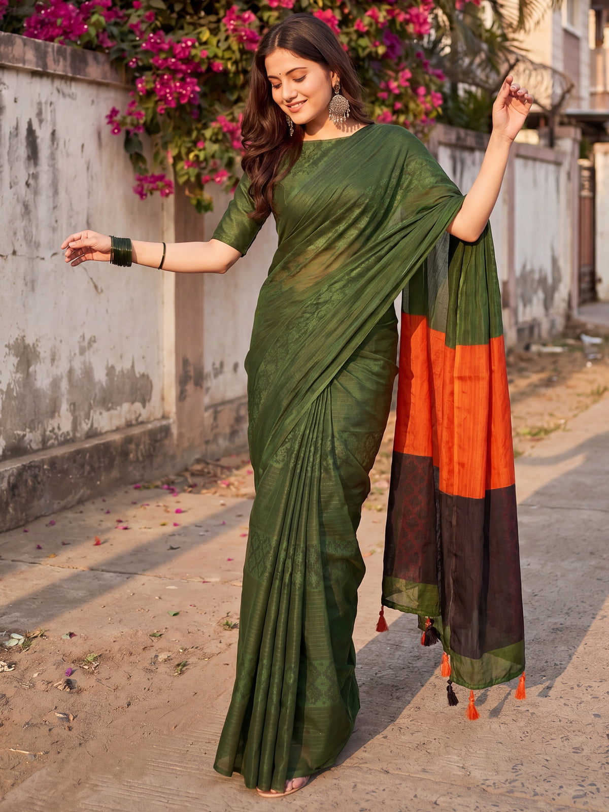 Green Cotton saree – detail view 3