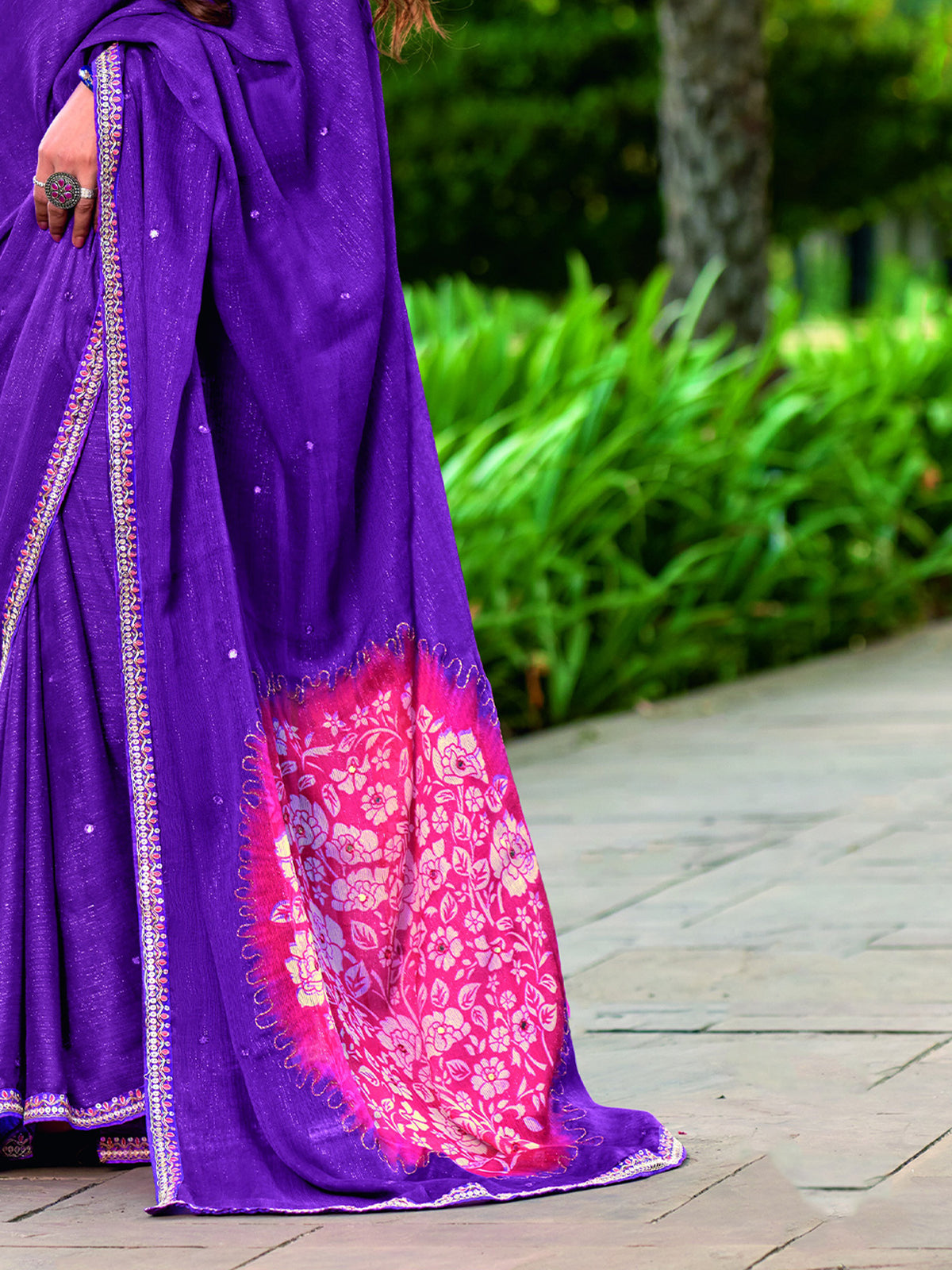 Purple chiffon saree view 4