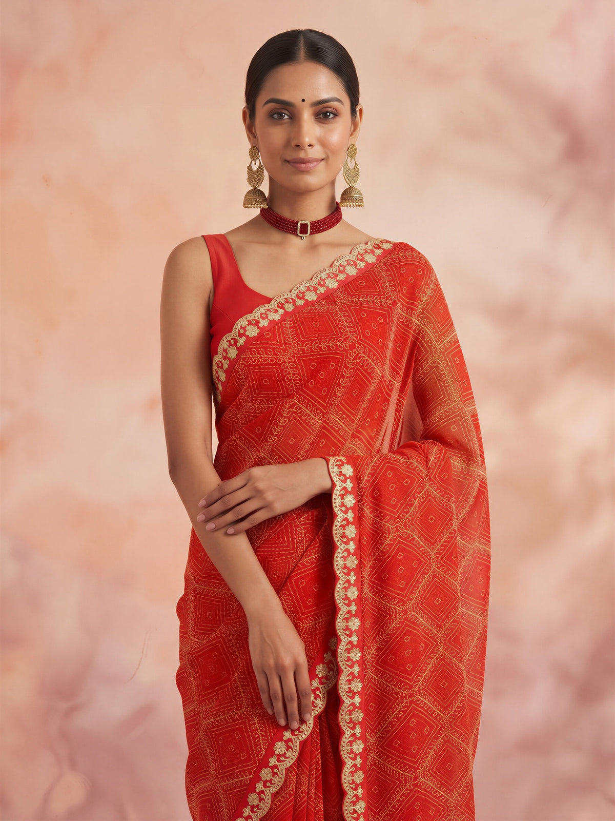 Orange Georgette saree – detail view 3