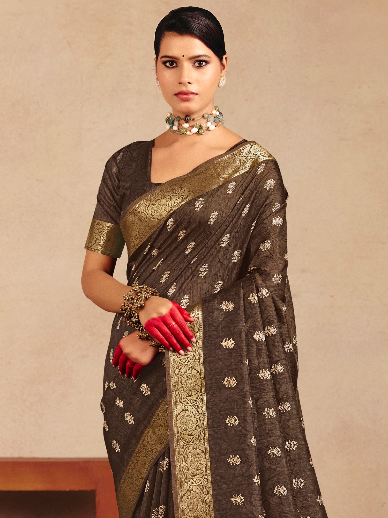 Brown Tussar Silk saree – detail view 5