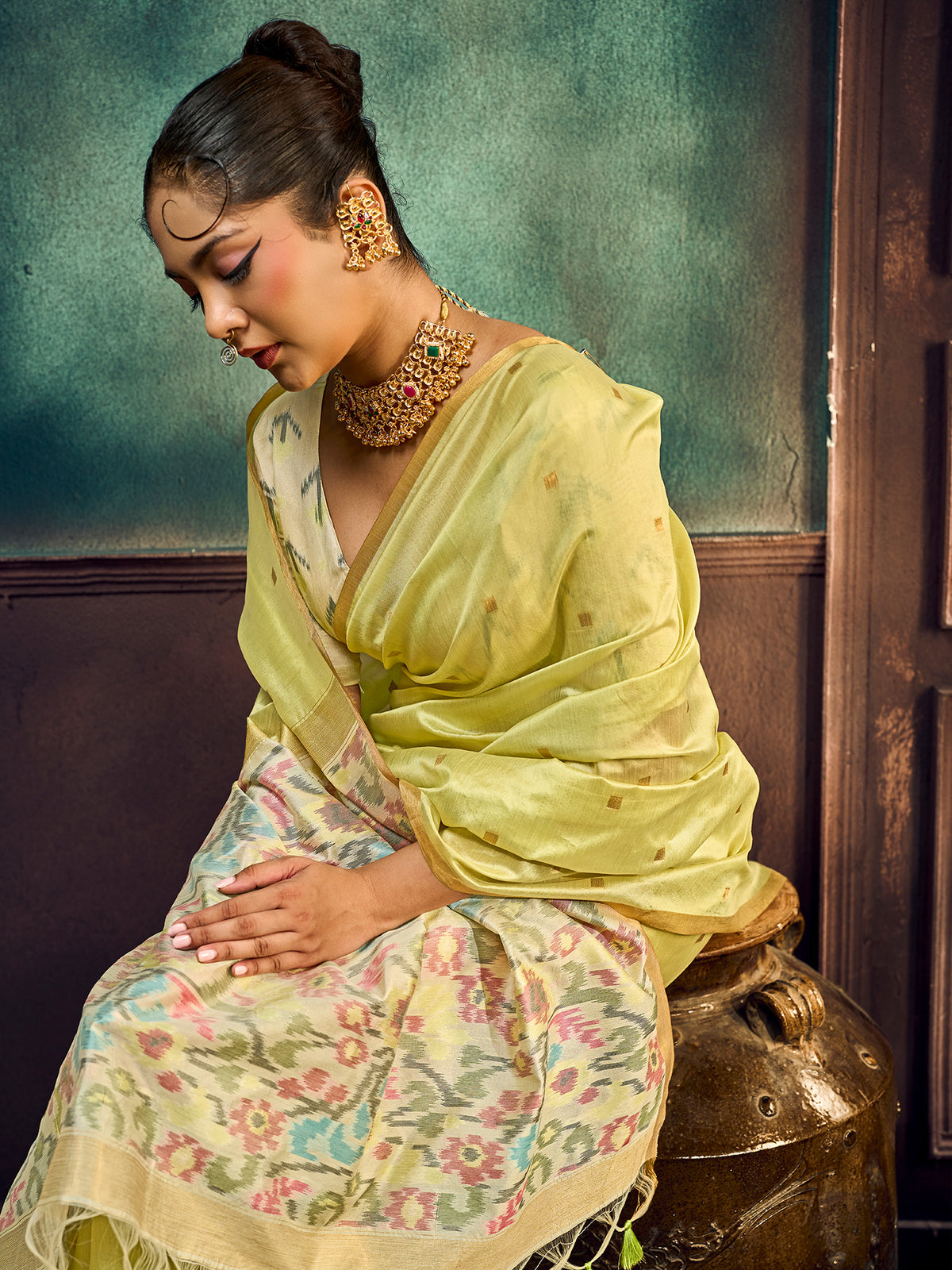 Light Green Cotton Silk saree – detail view 4
