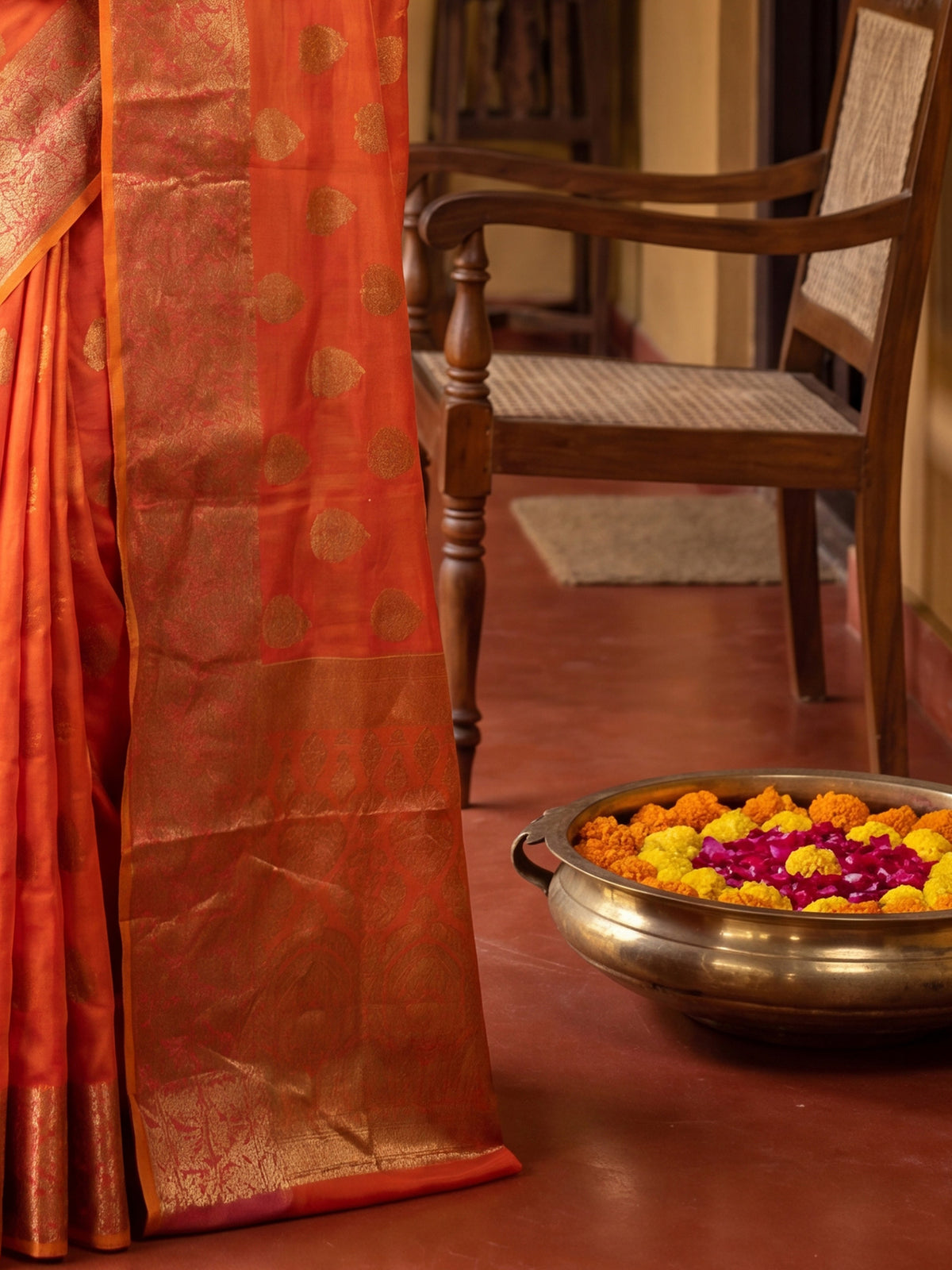 Orange Silk Blend saree – detail view 5
