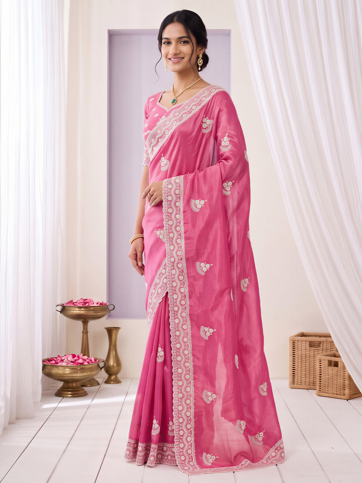 Pink Paper Silk saree – detail view 2