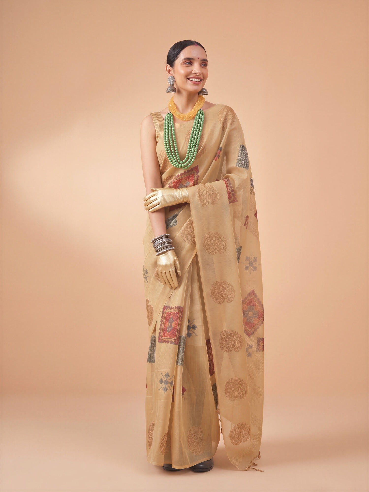 Beige Tissue saree – detail view 3