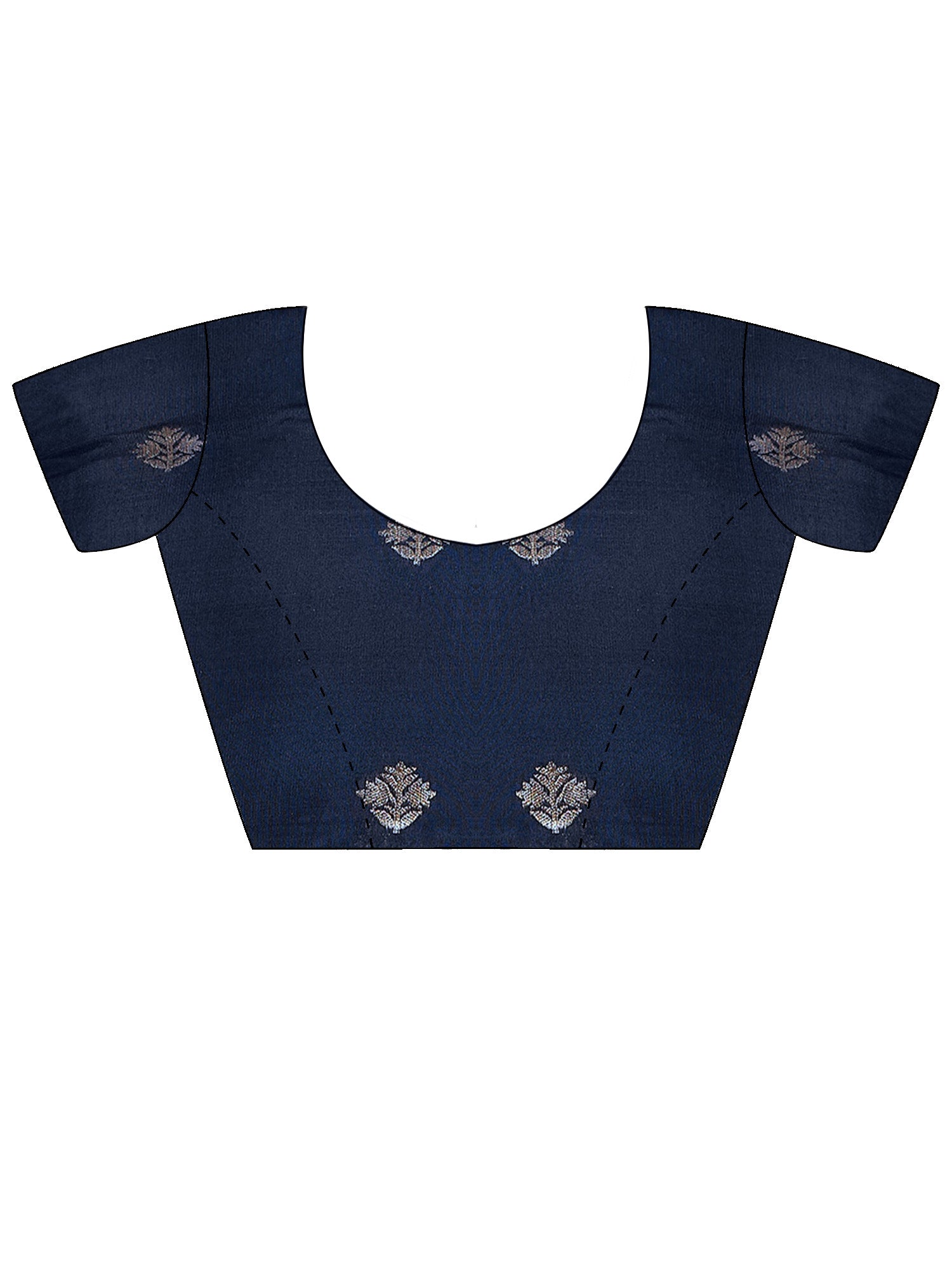 Unstitched navy blue viscose silk blouse piece with floral design