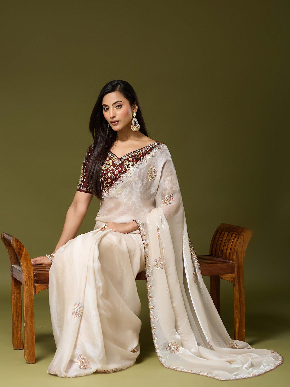 Off White Satin Silk saree – detail view 3