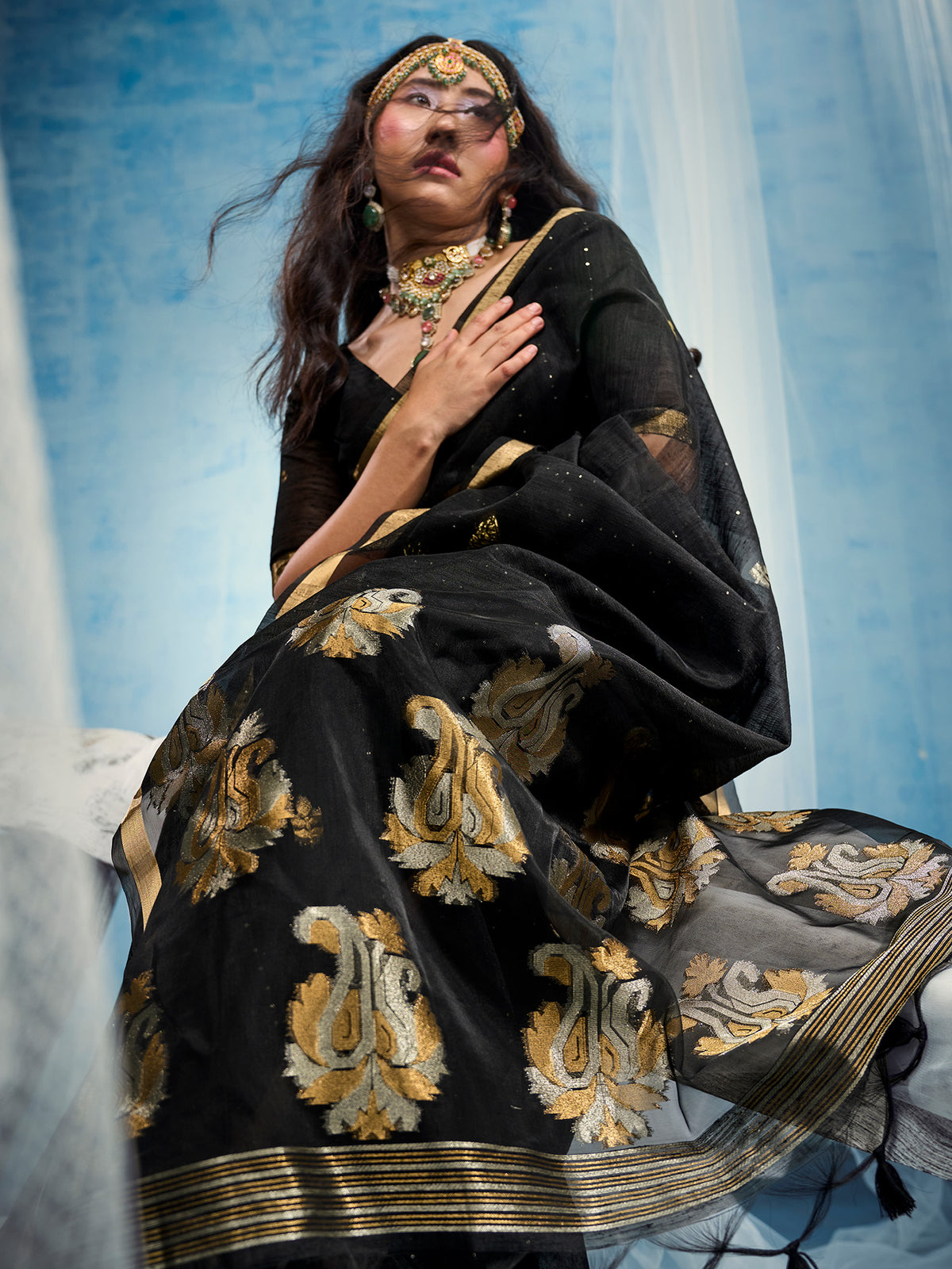 Black Muga Silk saree – detail view 4