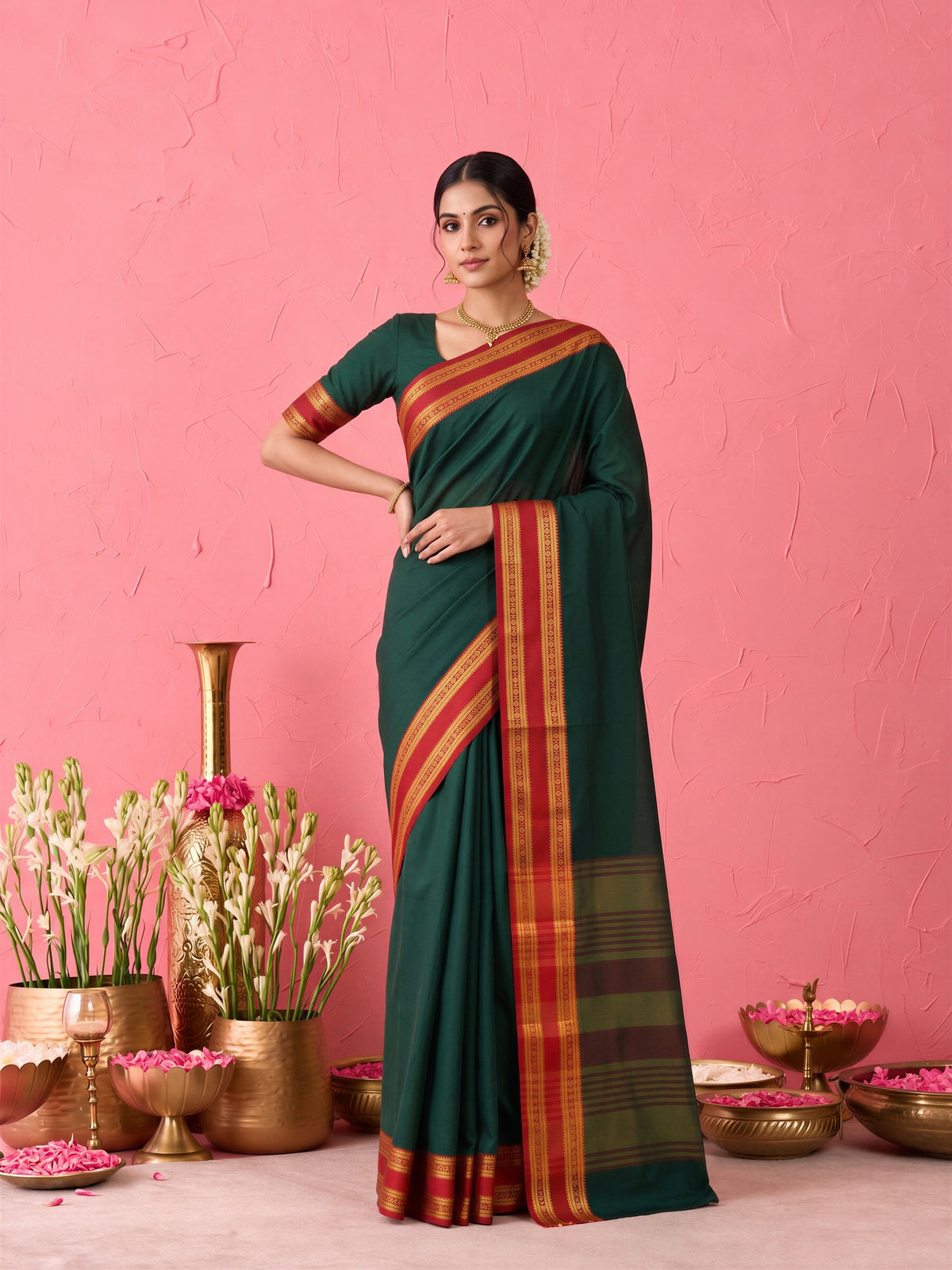 Dark Brown cotton blend saree view 4