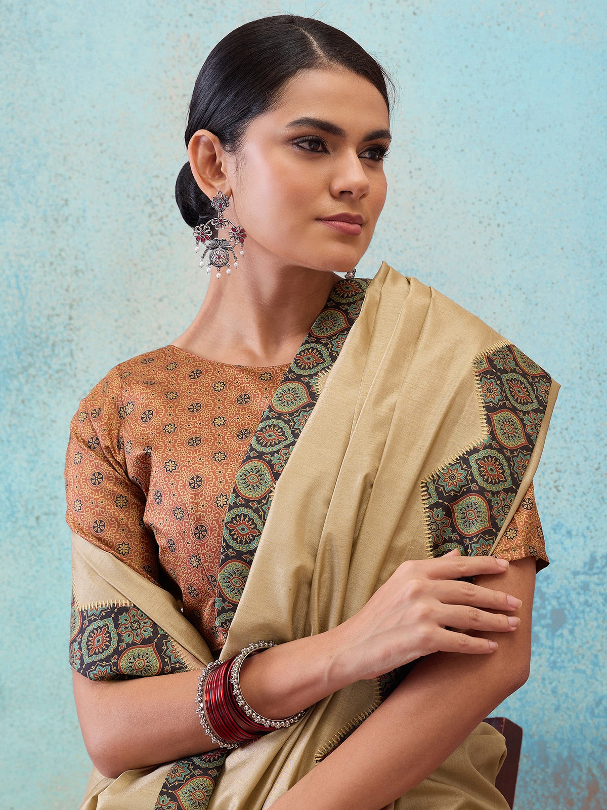 Light Brown silk blend saree view 7