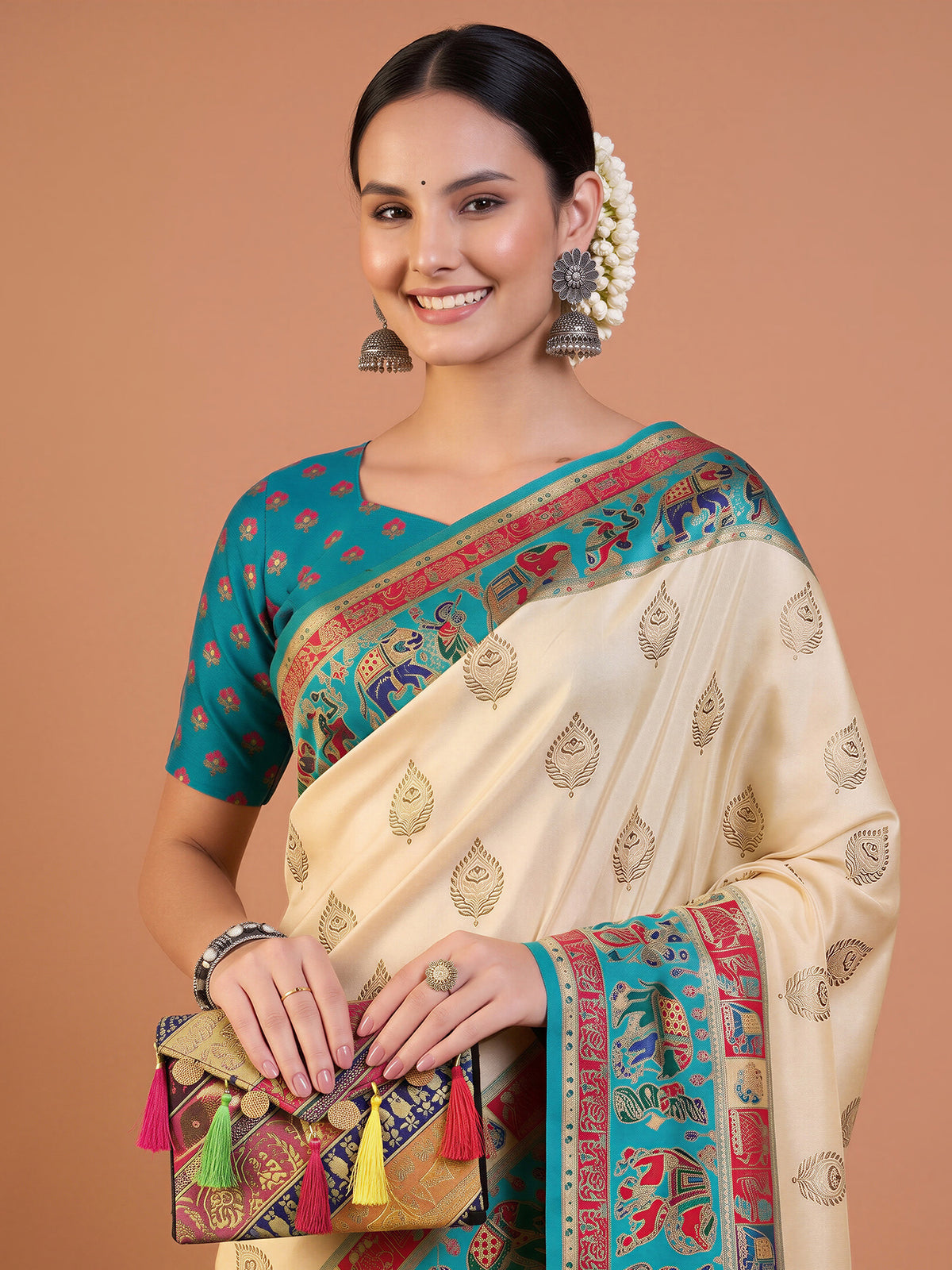 Teal Blue Silk Blend saree – detail view 3