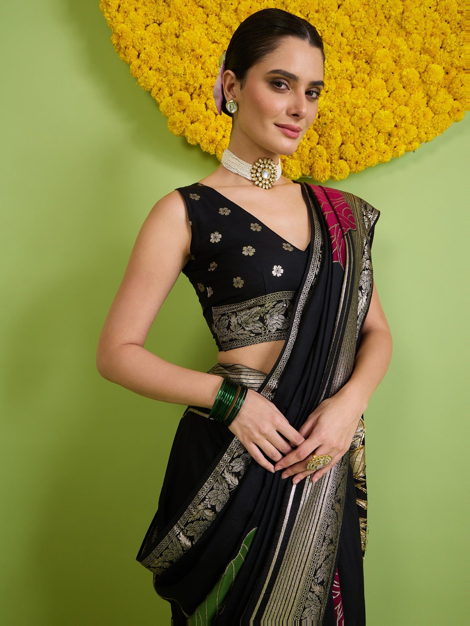 Black Silk Blend saree – detail view 3