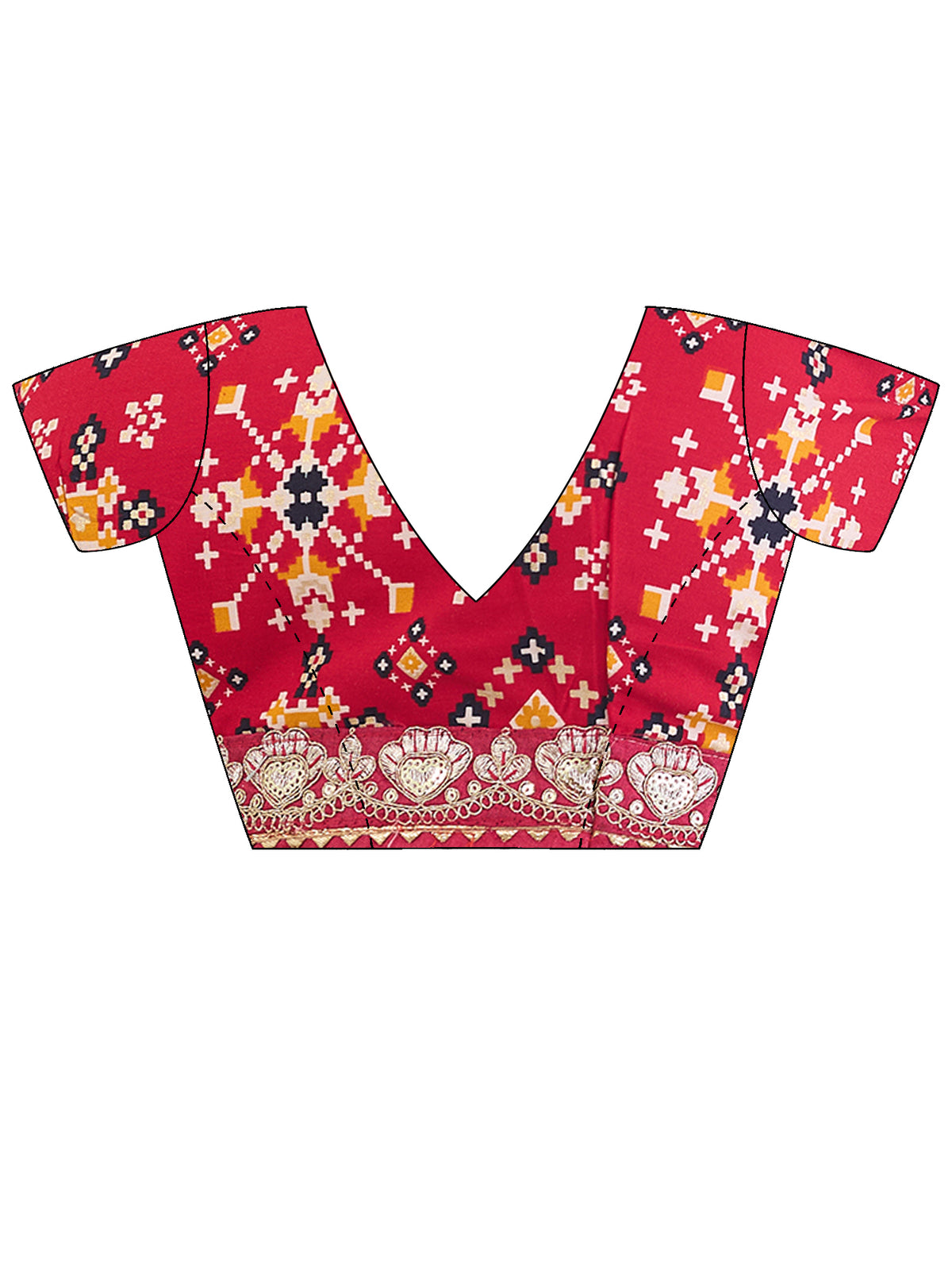 Unstitched red rayon blouse piece with embellished design