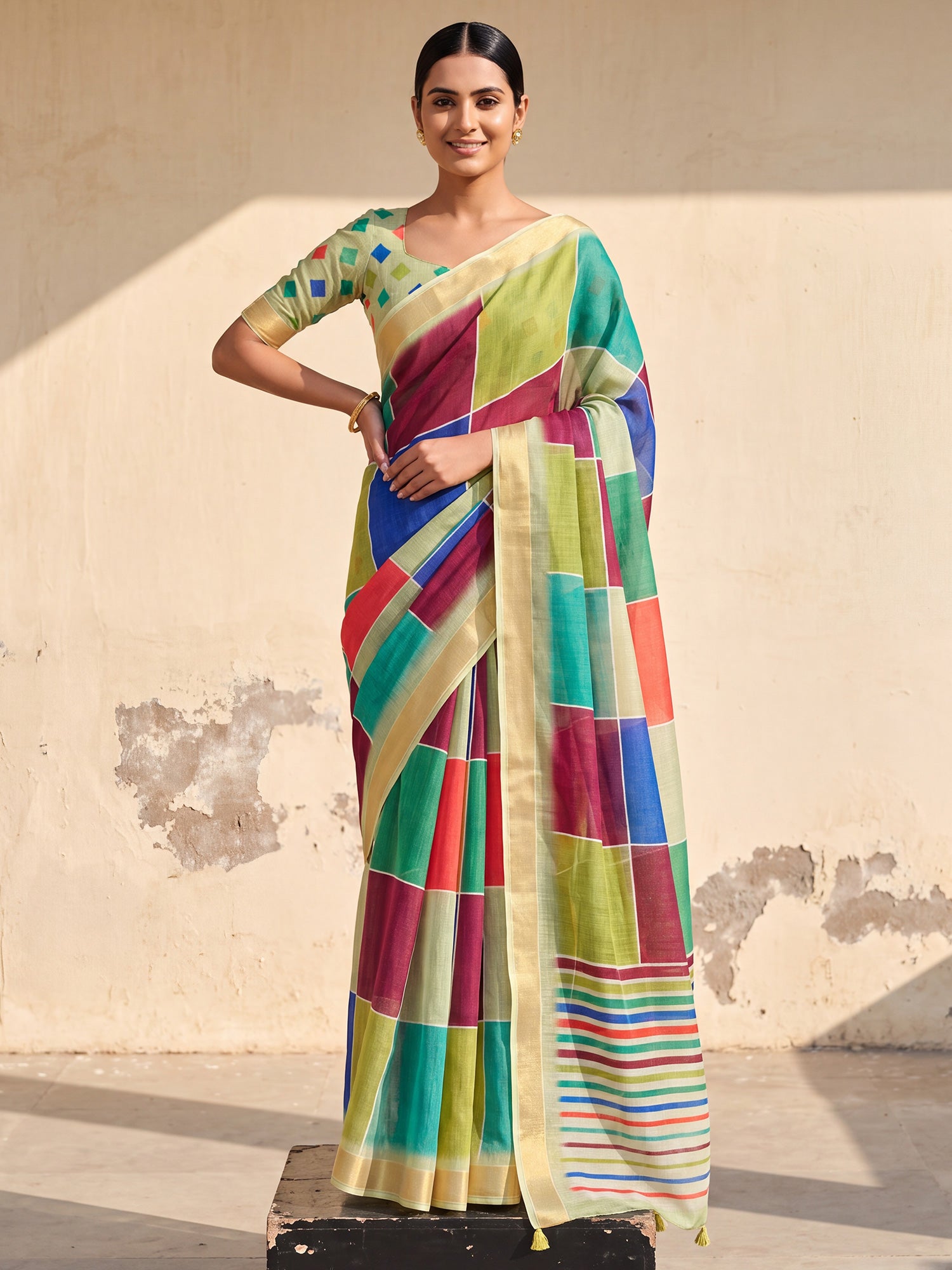 Multicolored Linen saree – detail view 3