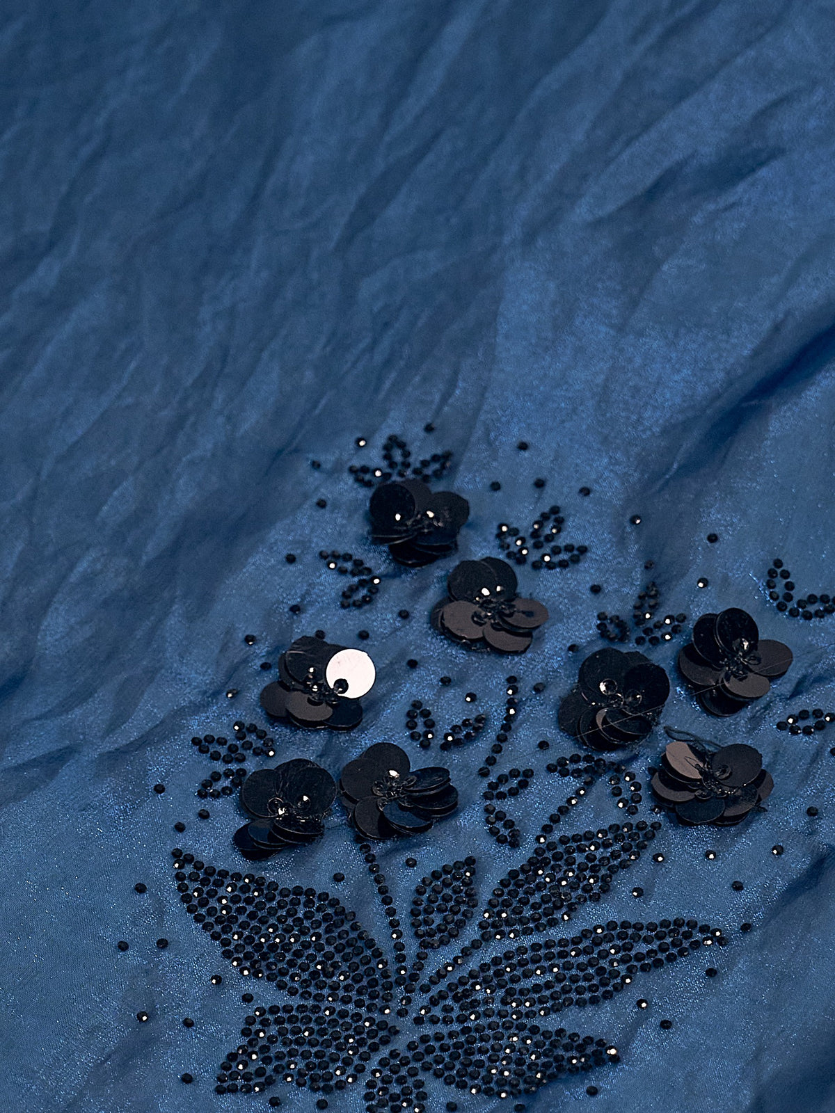 Teal Blue satin silk saree view 5