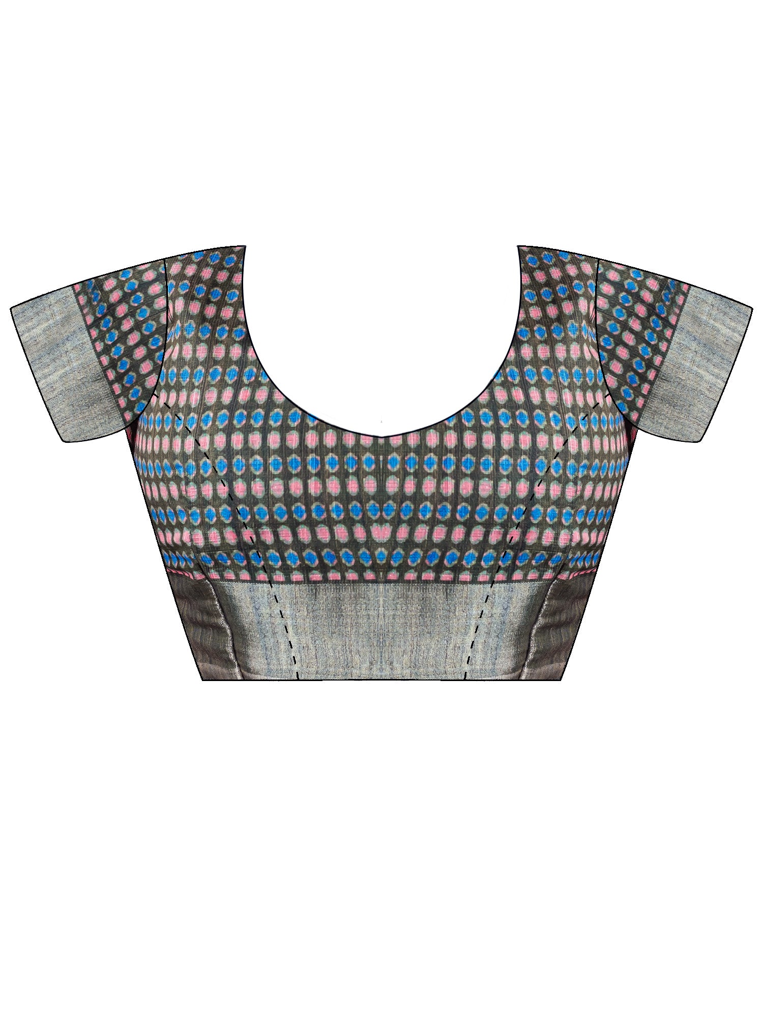 Unstitched olive linen blouse piece with ethnic motif design