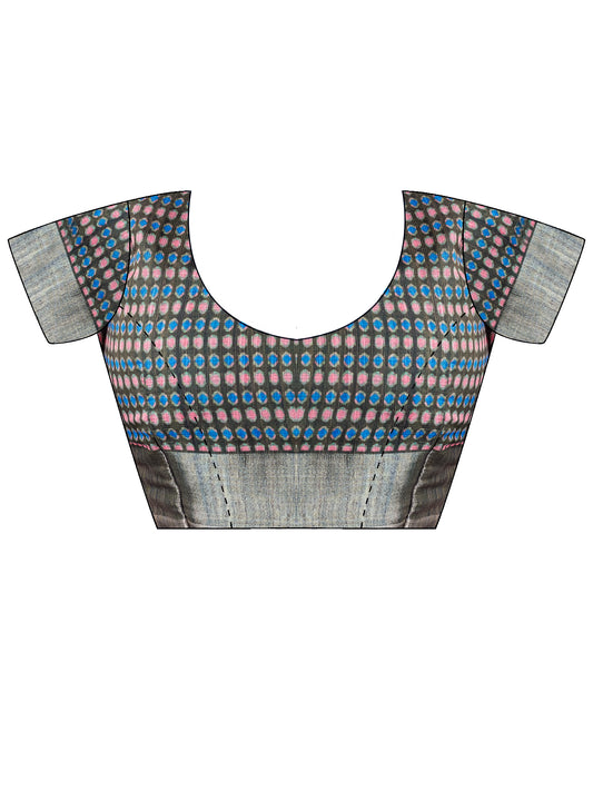 Unstitched olive linen blouse piece with ethnic motif design