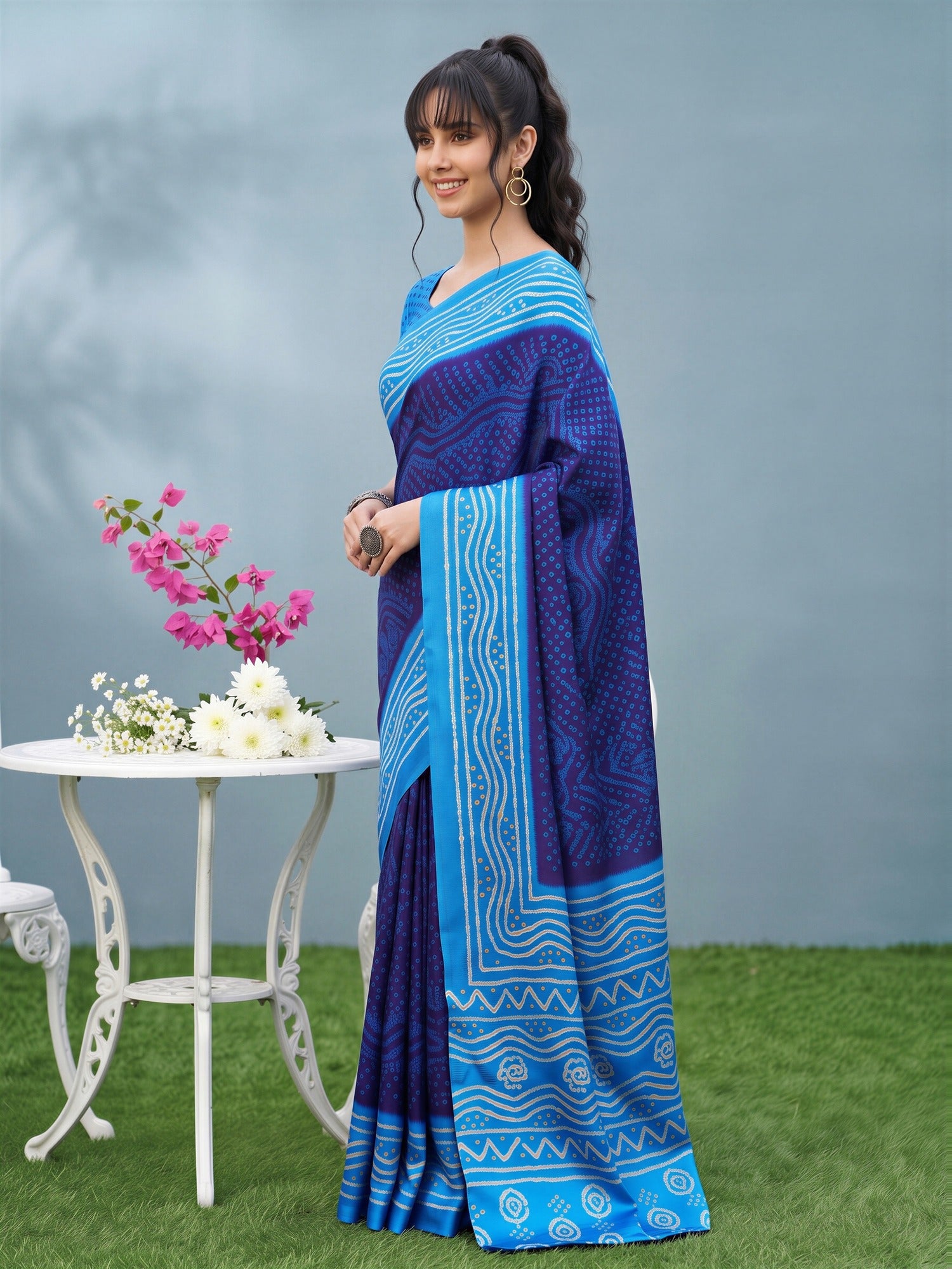 Navy Blue Satin Silk saree – detail view 2