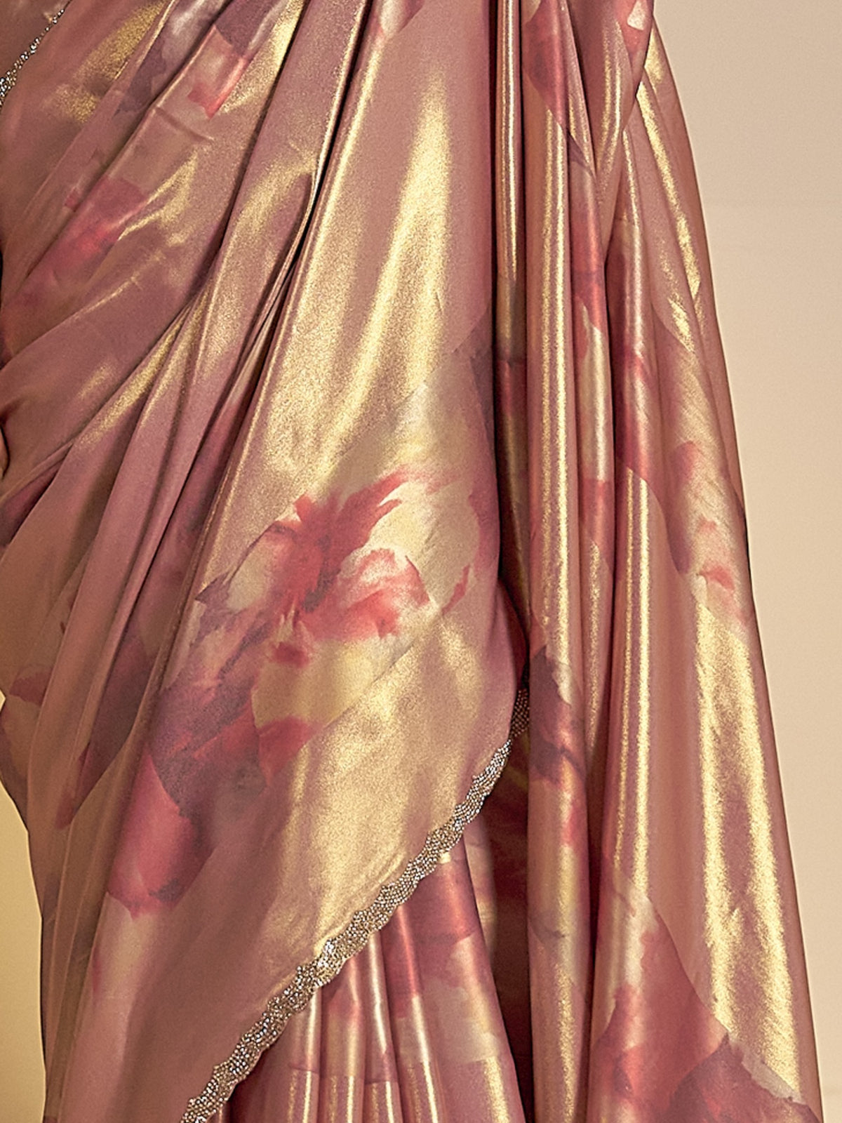Lavender satin silk saree view 5