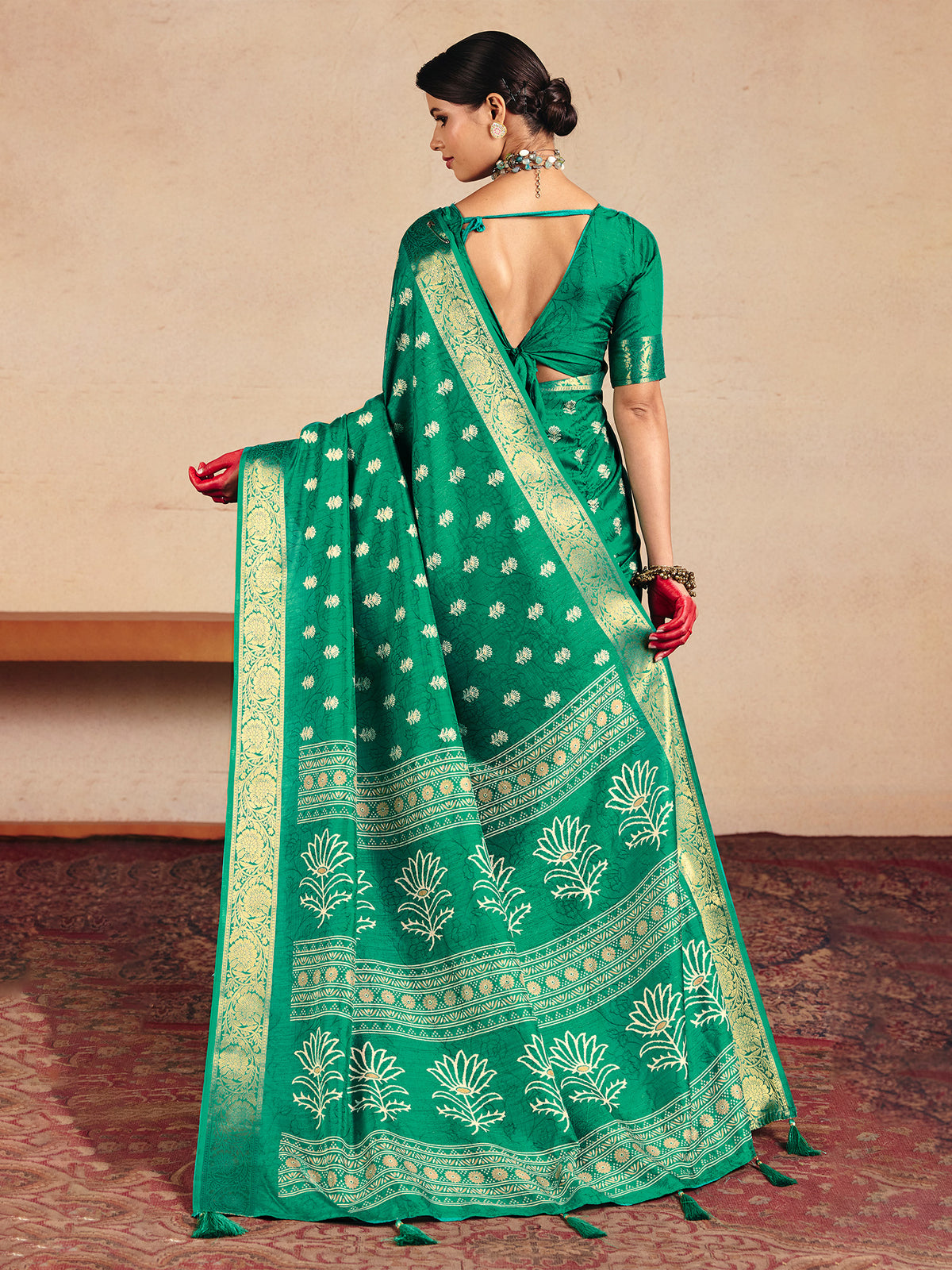 Teal Green Tussar Silk saree – detail view 2