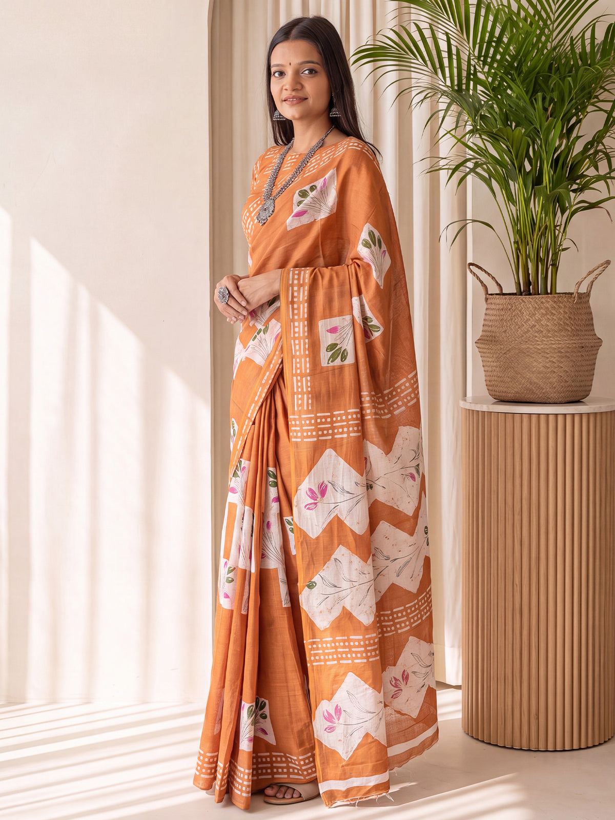 Orange Cotton saree – detail view 2