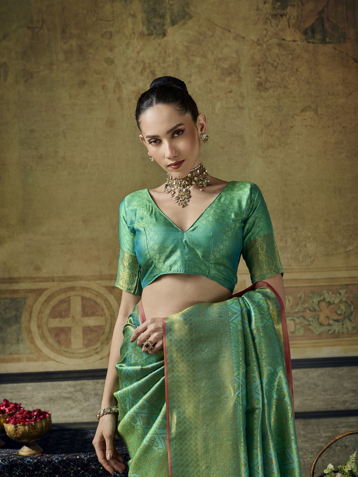 Teal Green Pure Silk saree – detail view 2