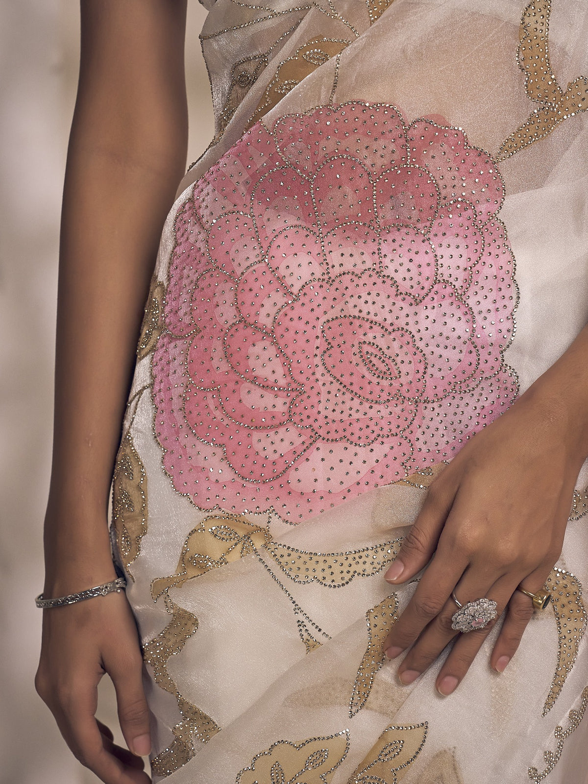 Off White organza saree view 5