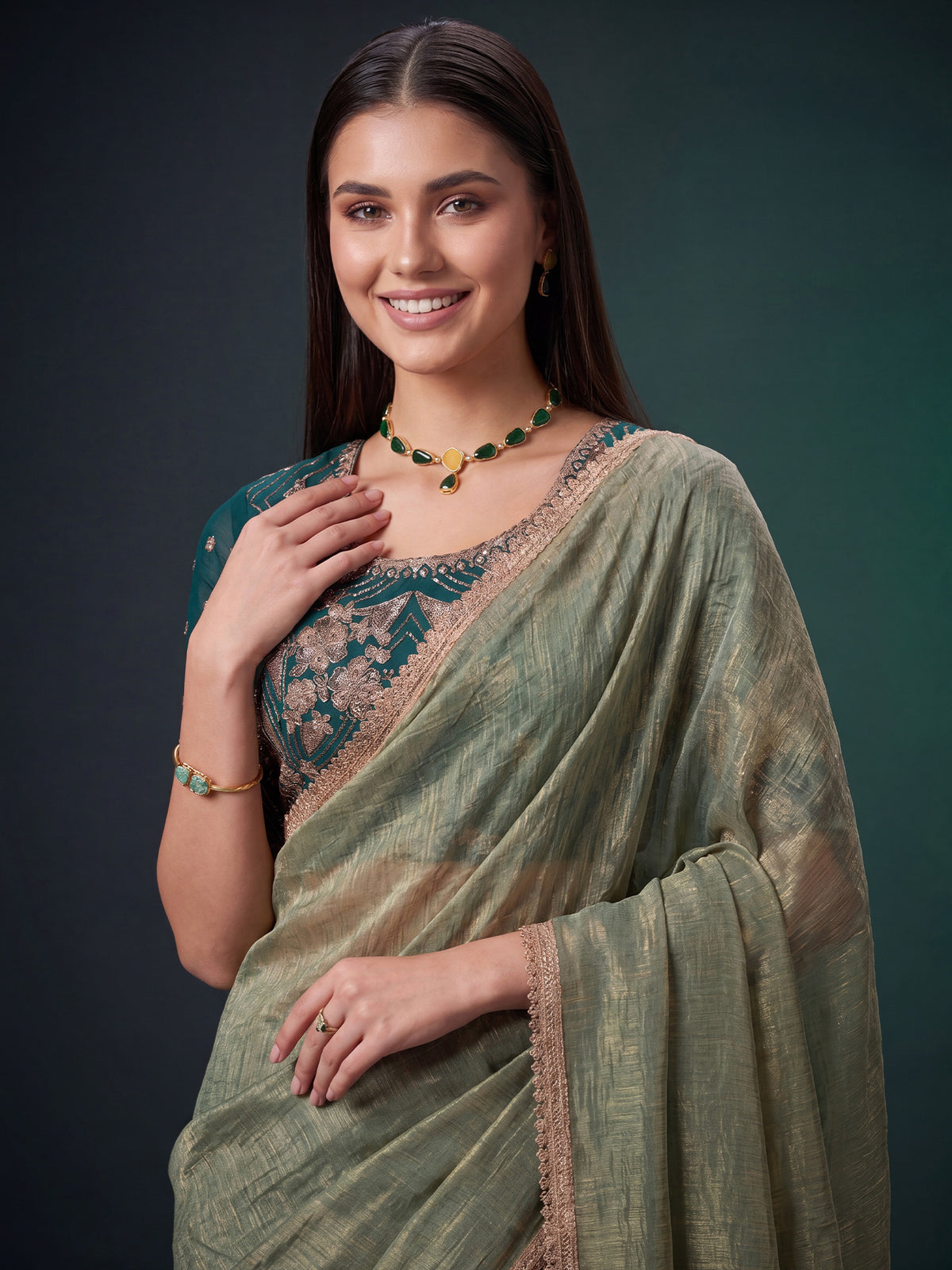 Light Green Georgette saree – detail view 4