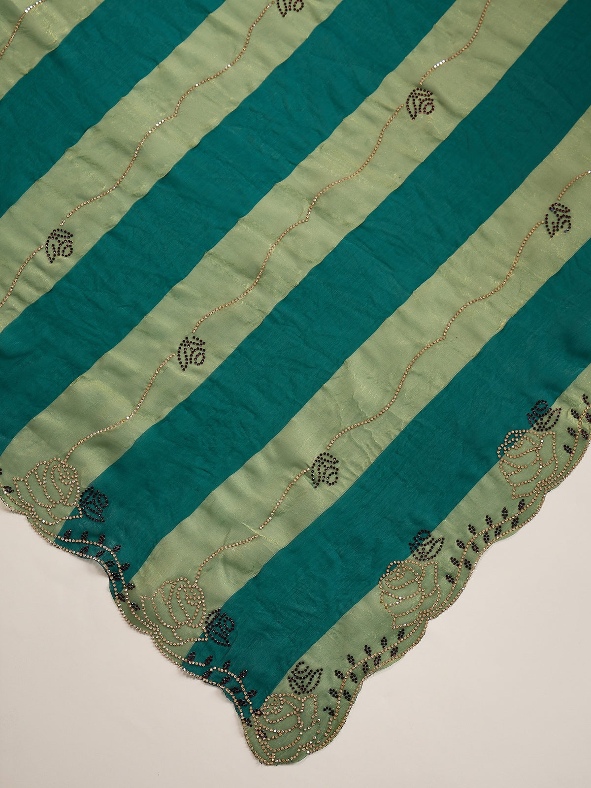 Teal Green Satin Silk saree – detail view 4