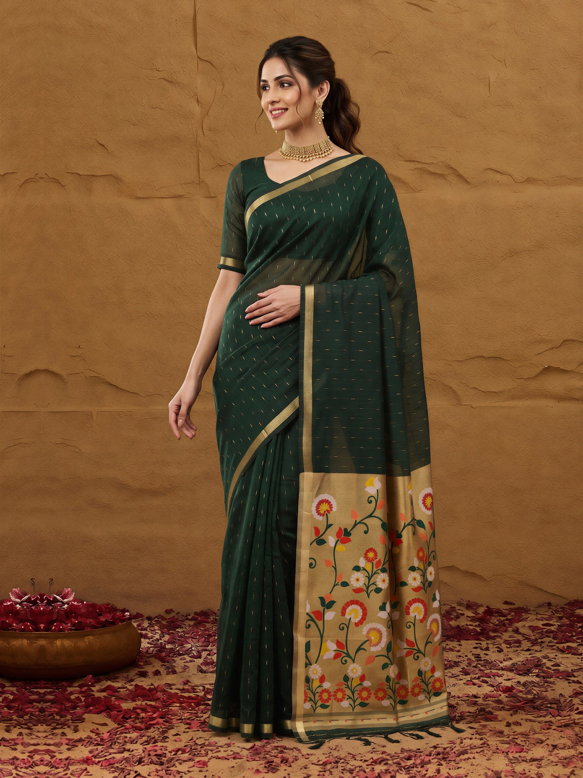 Dark Brown silk blend saree view 2