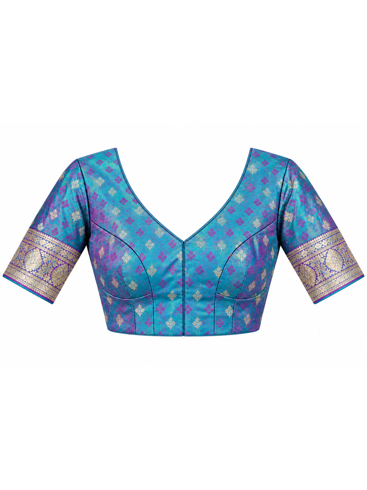 Unstitched teal blue  blouse piece with woven design design