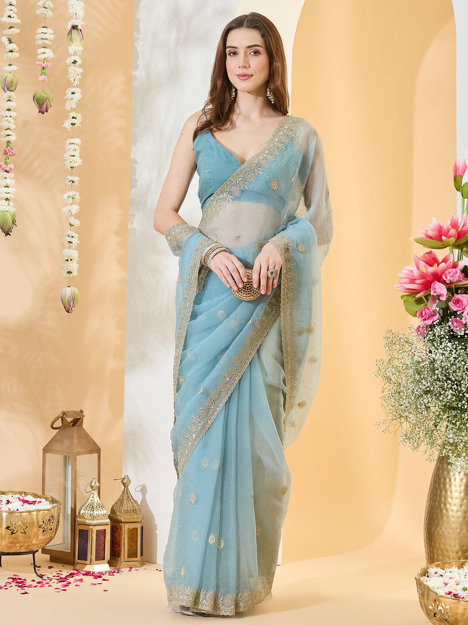 Light Blue Tissue saree – detail view 3