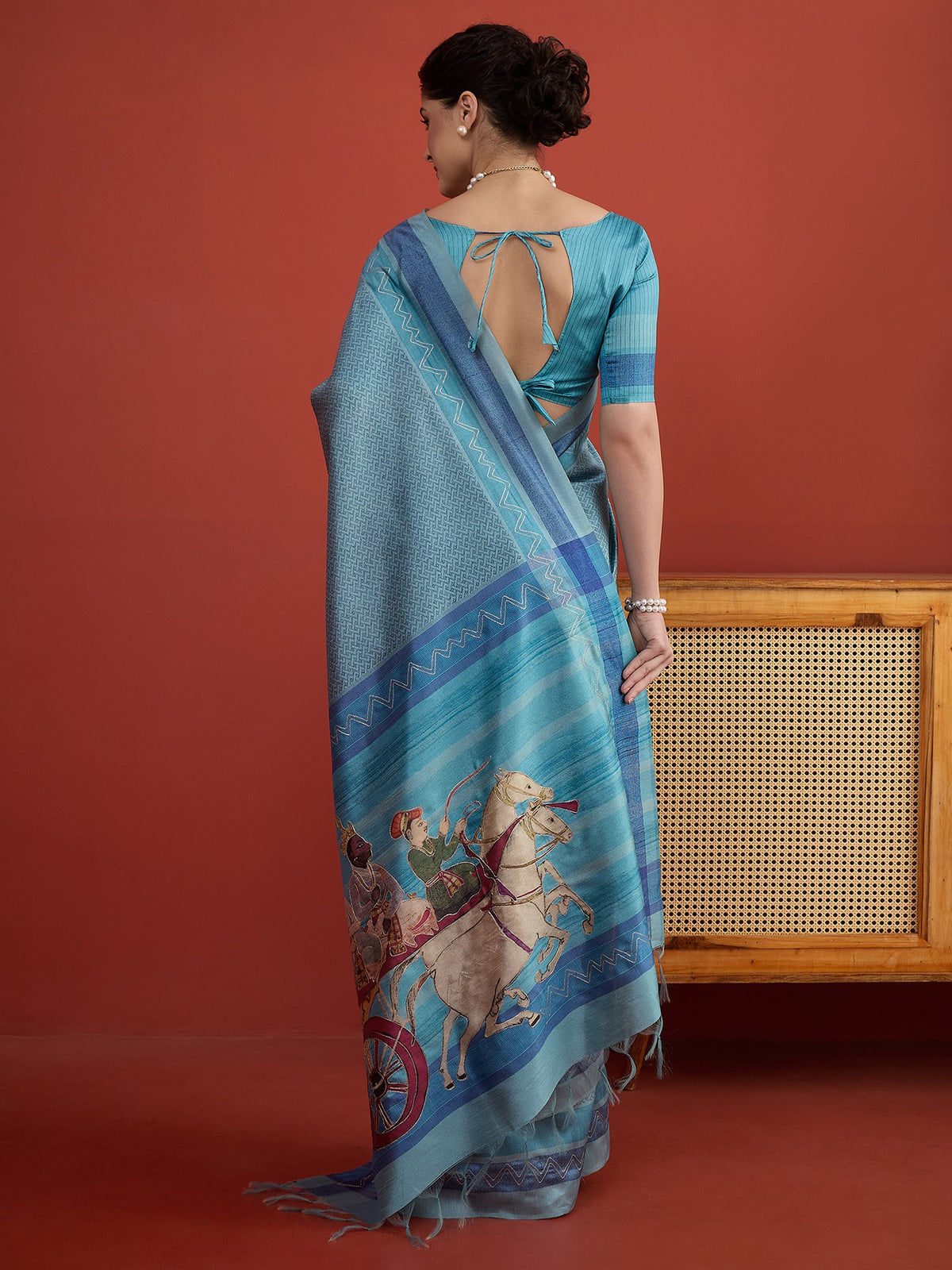 Light Blue art silk saree view 2