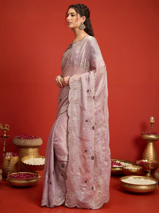 Lavender Satin Silk saree – detail view 1