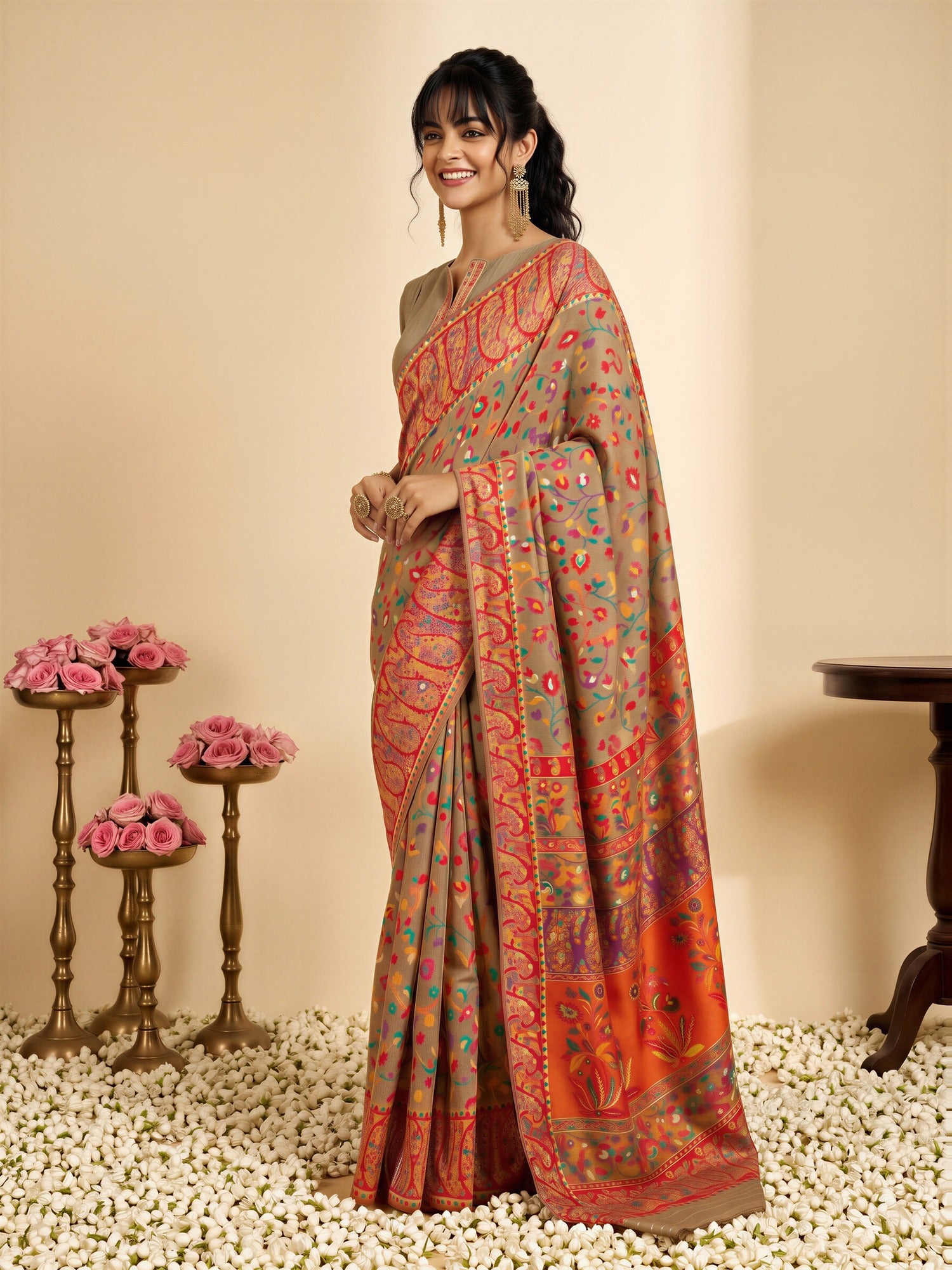 Beige Cotton Silk saree – detail view 2