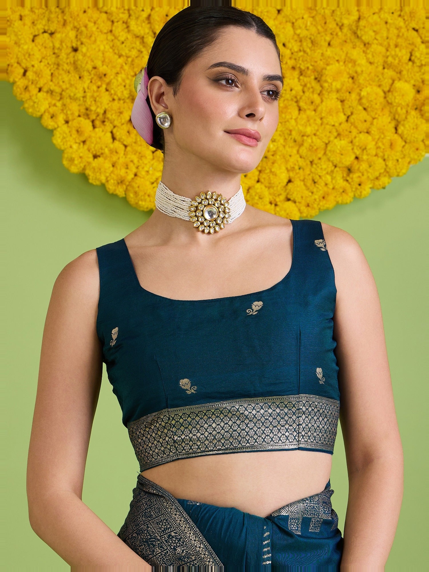 Teal Blue Silk Blend saree – detail view 6