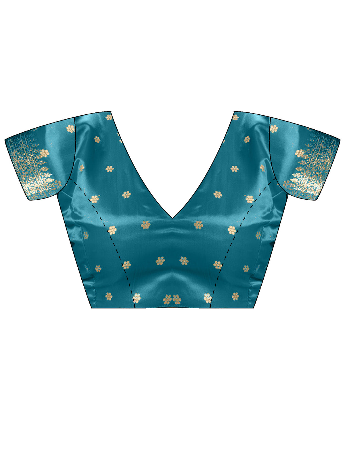 Unstitched light blue satin silk blouse piece with woven design design