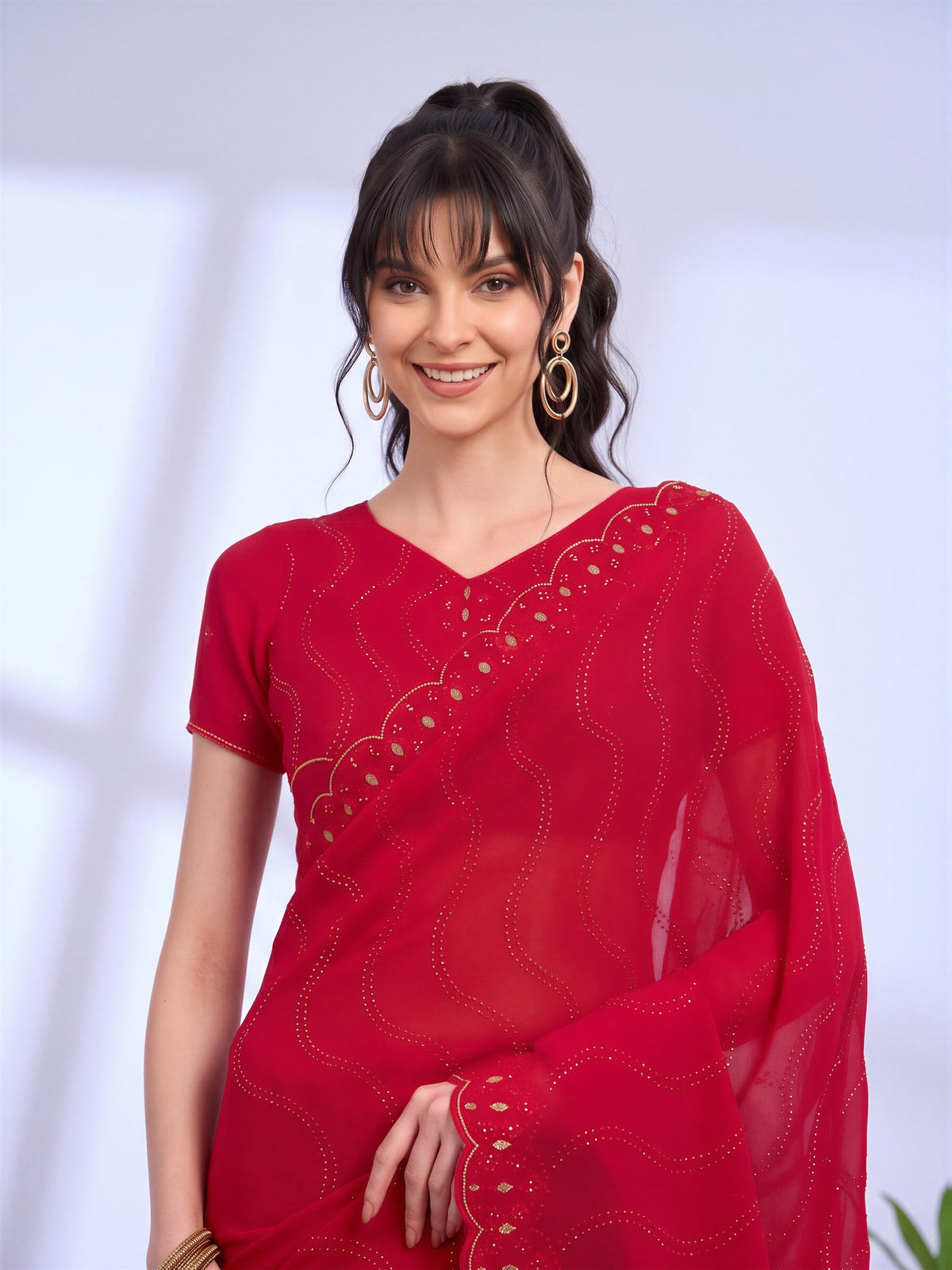 Red Tissue saree – detail view 4