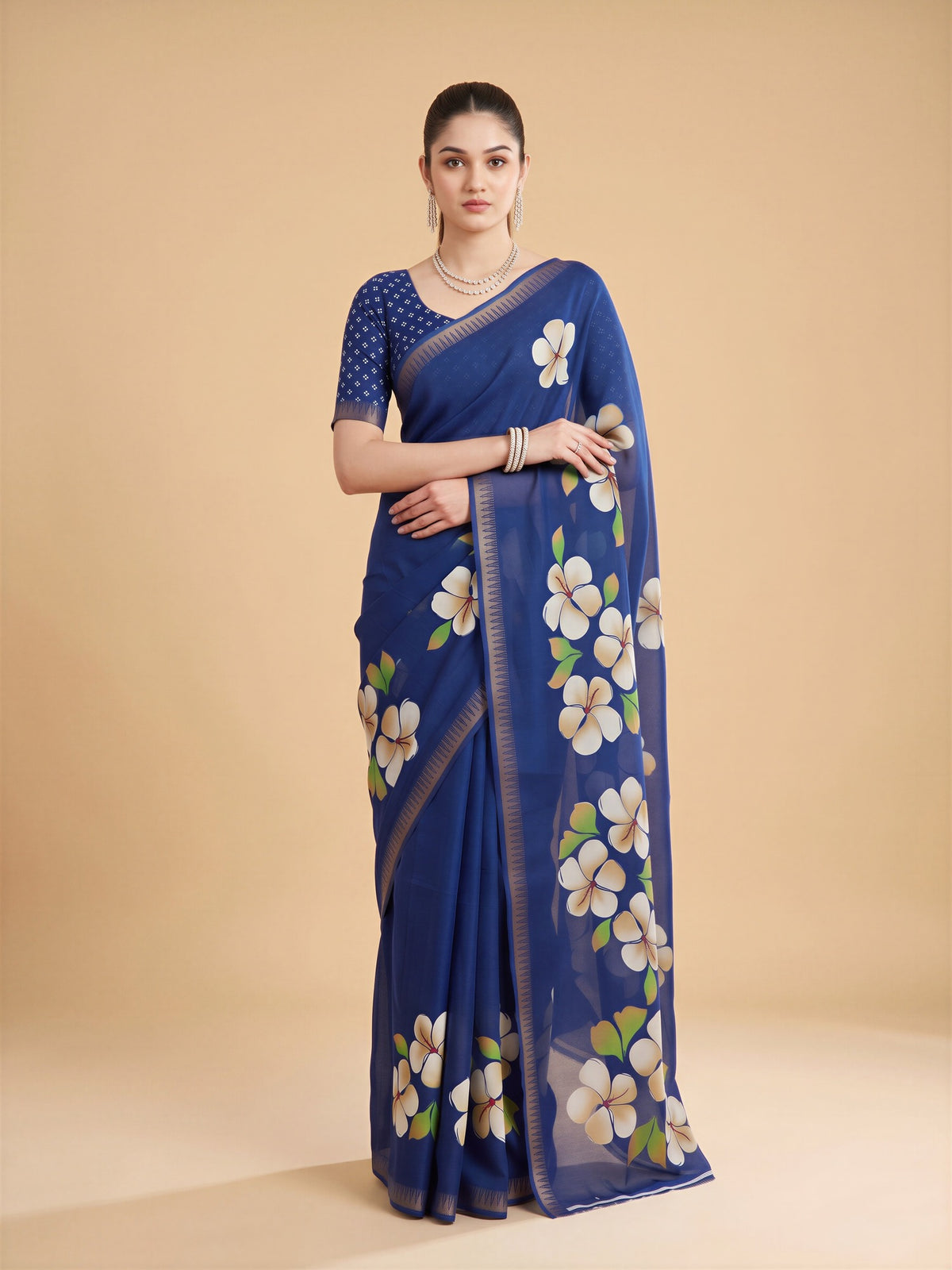 Blue Georgette saree – detail view 2