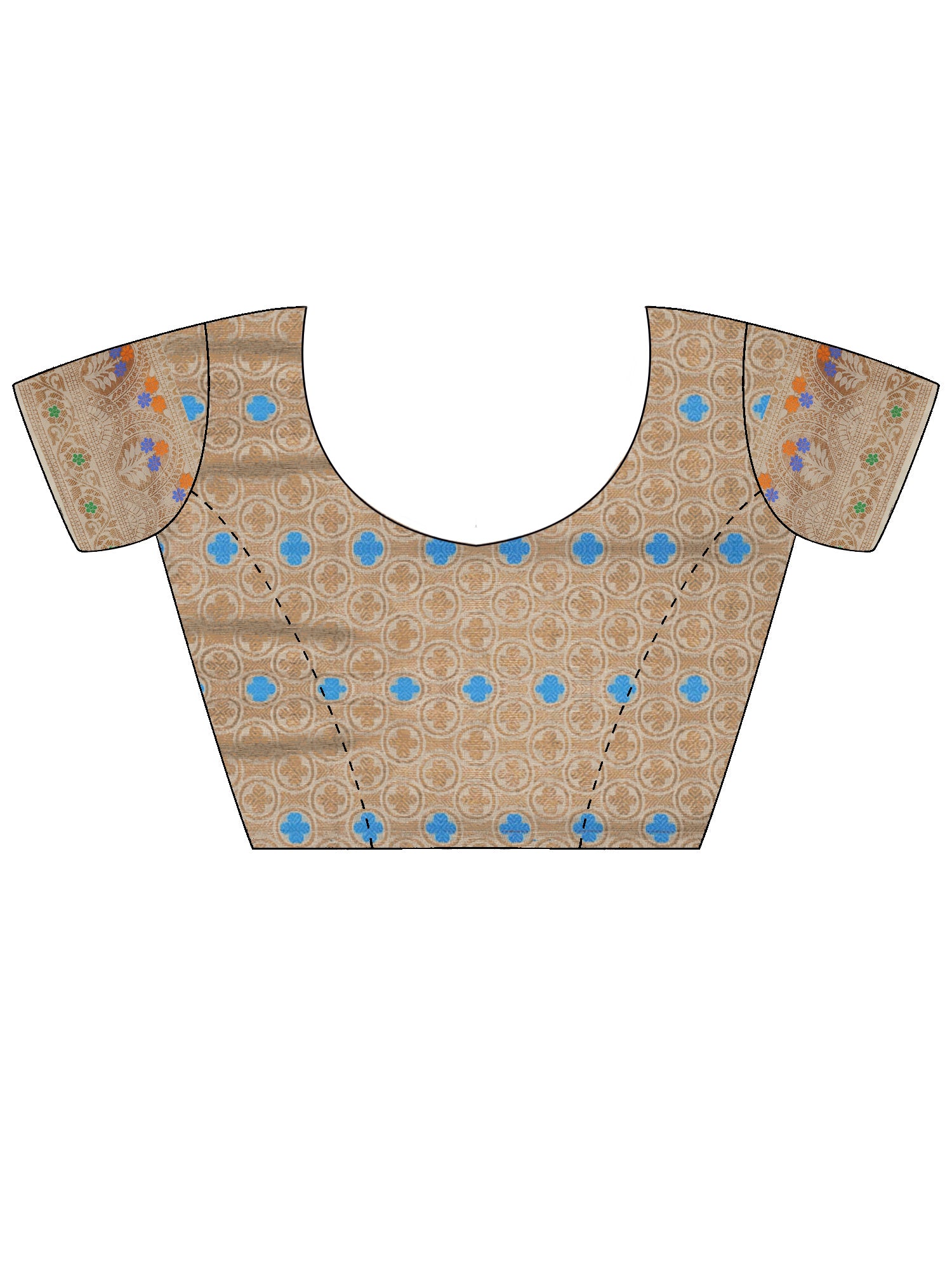 Unstitched cream brocade blouse piece with woven design design